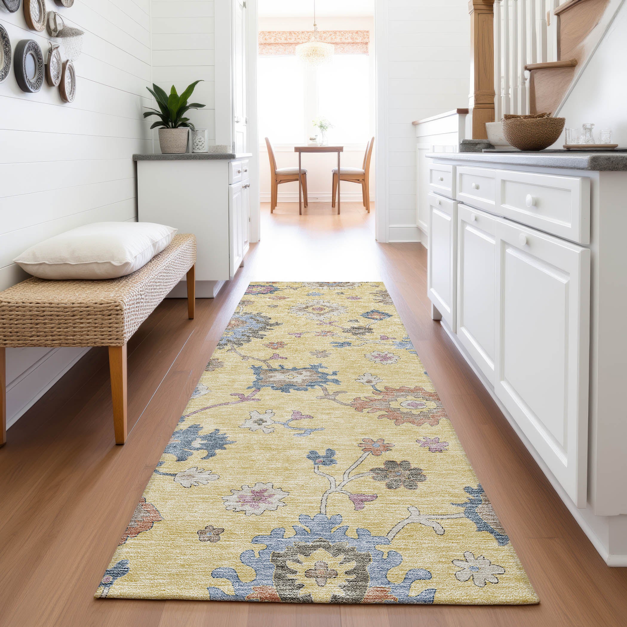 Lisbon Machine Washable Transitional Gold Rug 2'3" x 7'6" #shape_Runner