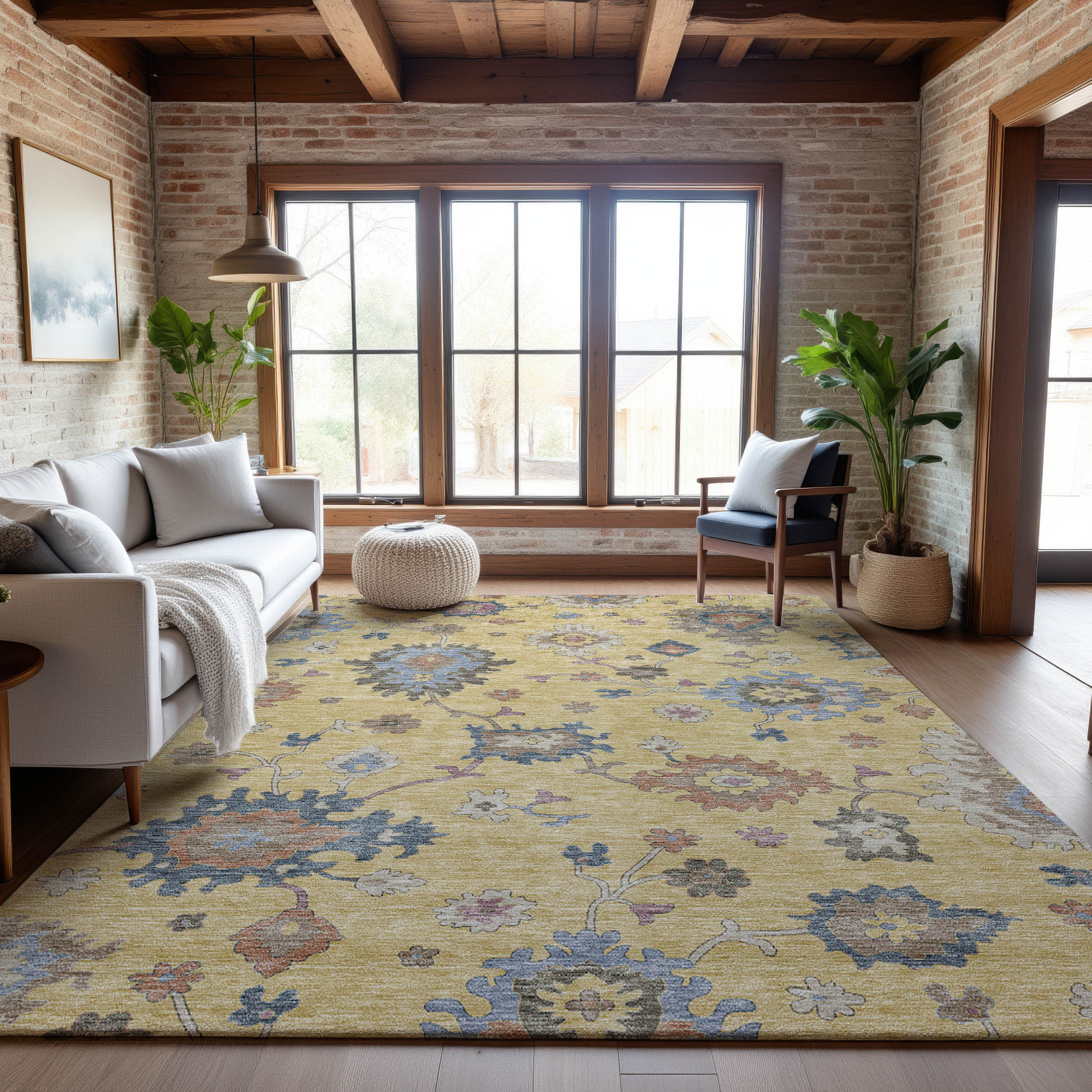 Lisbon Machine Washable Transitional Gold Rug 2'6" x 3'10" #shape_Rectangle