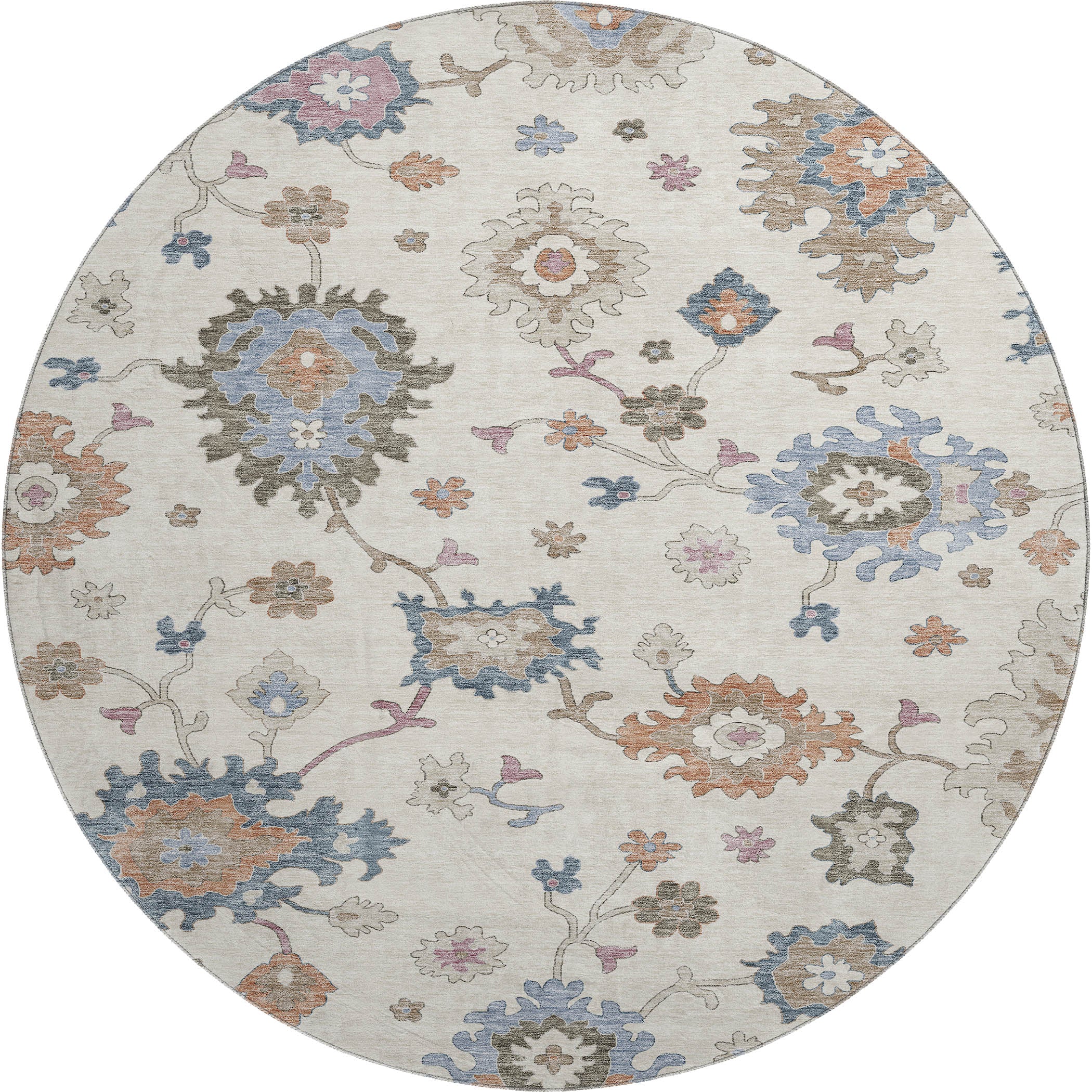 Lisbon Machine Washable Transitional Ivory Rug 8' x 8' #shape_Round
