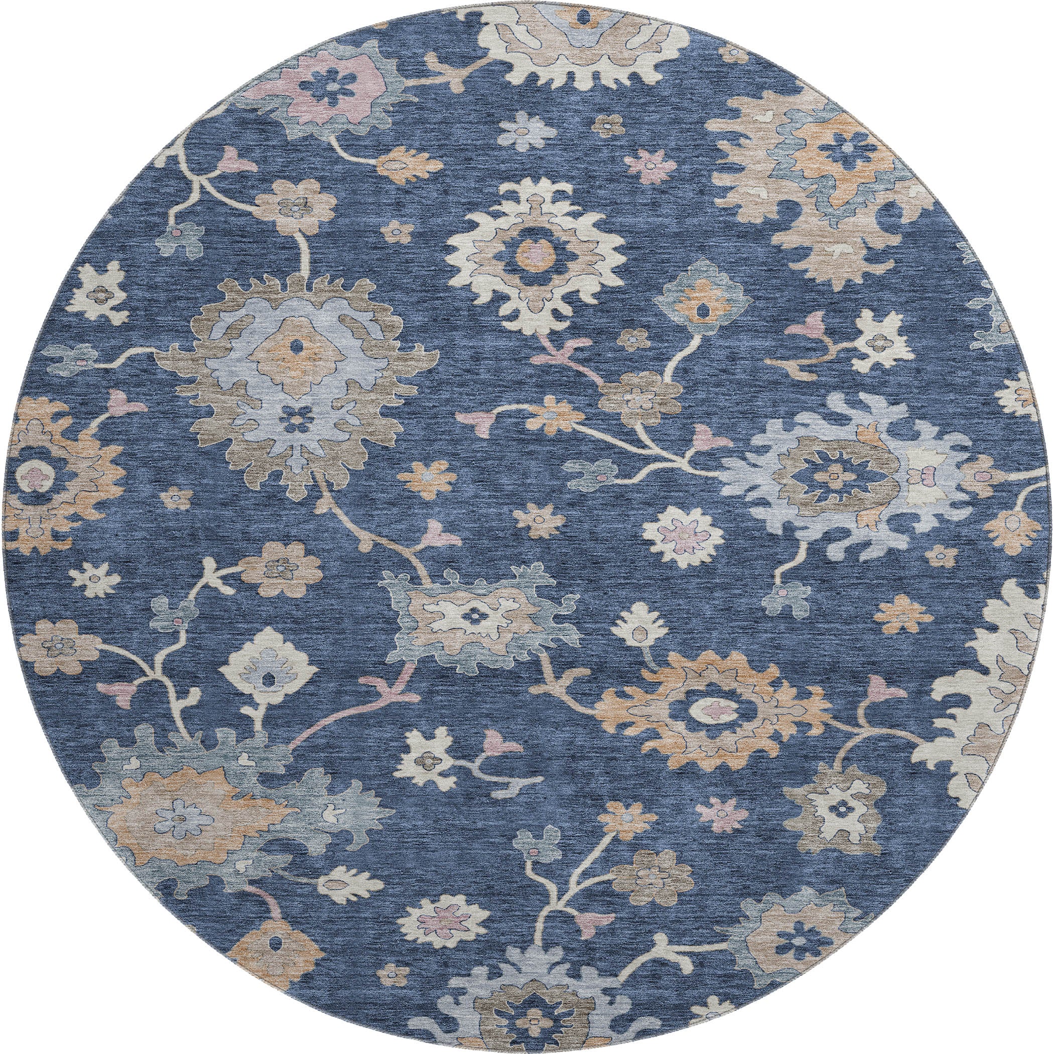 Lisbon Machine Washable Transitional Navy Blue Rug 8' x 8' #shape_Round