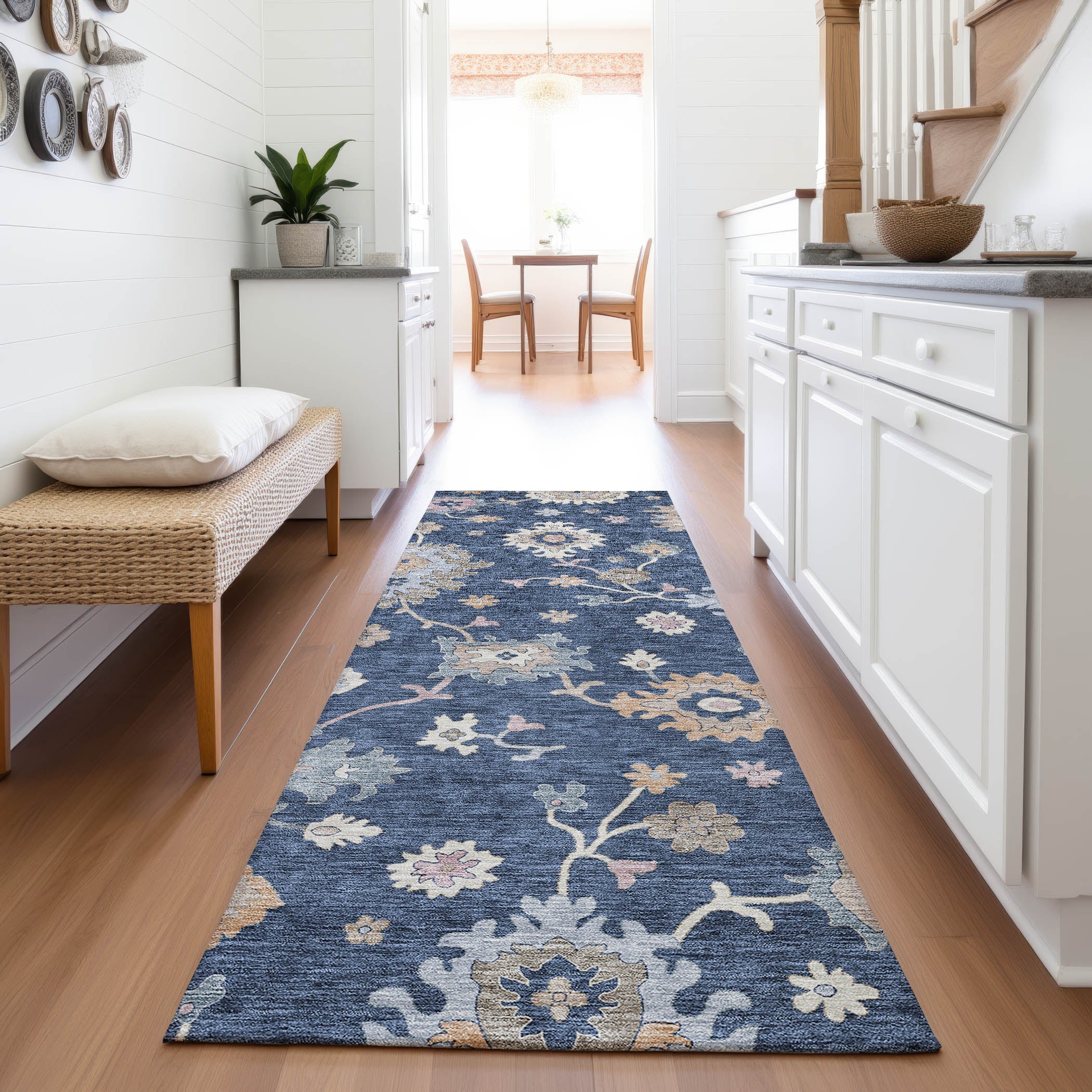 Lisbon Machine Washable Transitional Navy Blue Rug 2'3" x 7'6" #shape_Runner