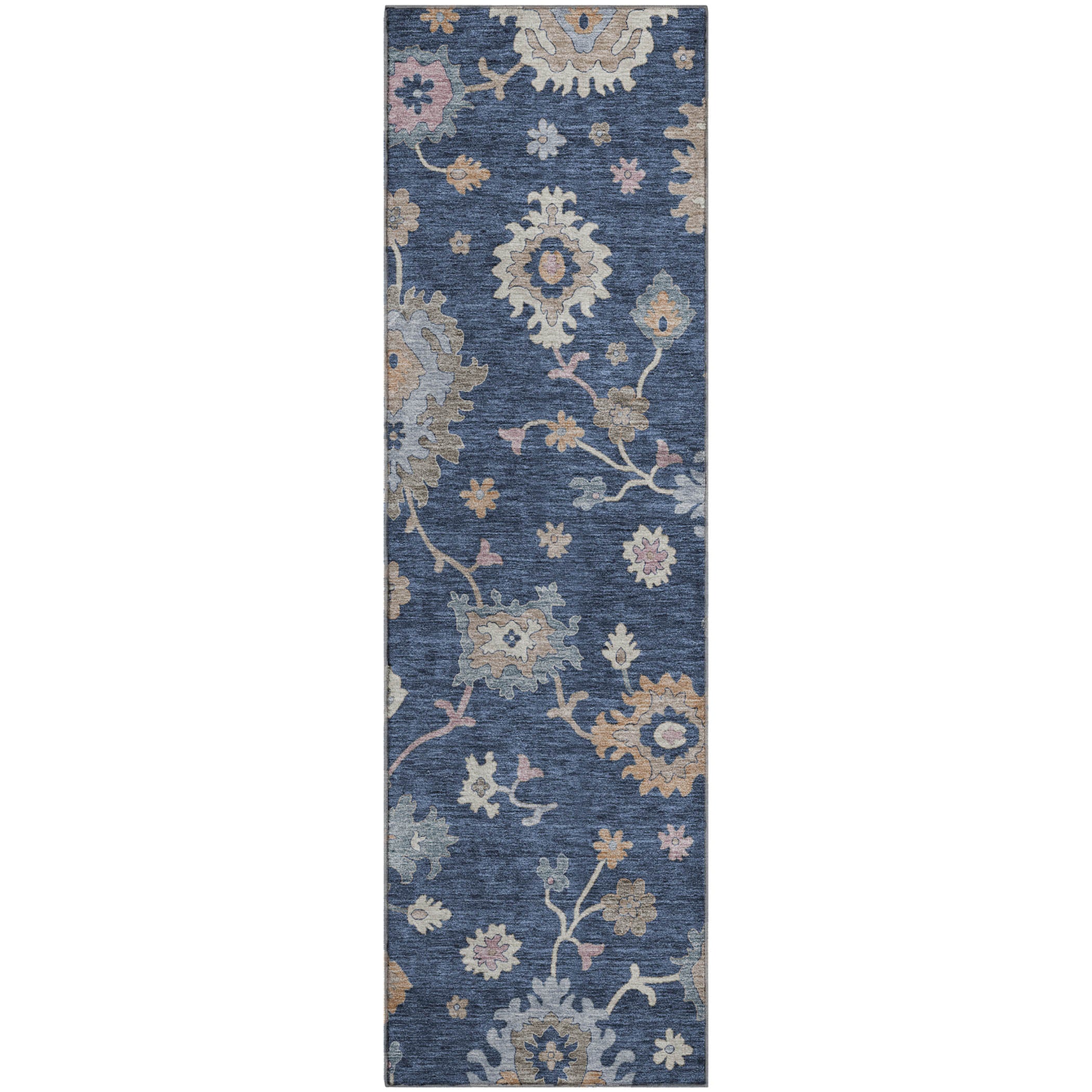 Lisbon Machine Washable Transitional Navy Blue Rug 2'3" x 7'6" #shape_Runner