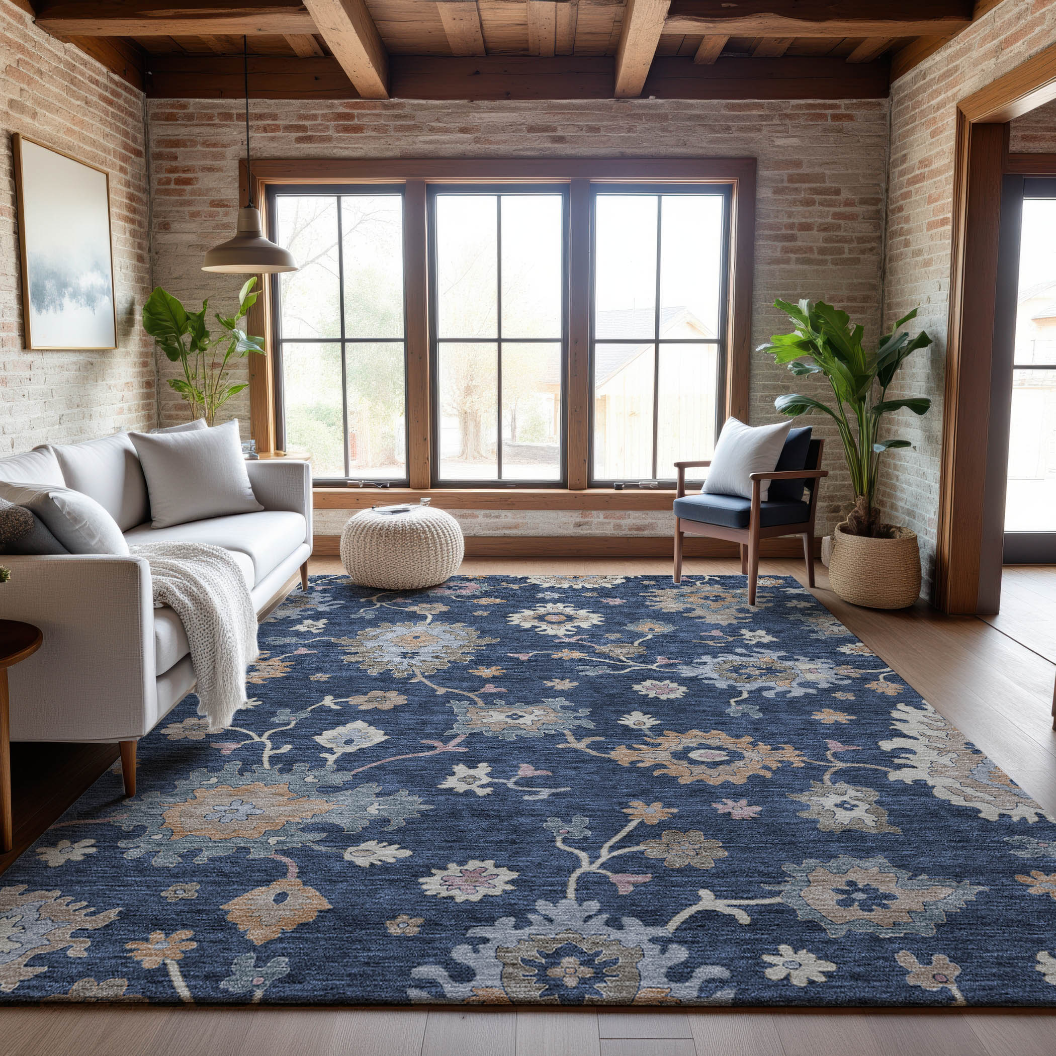 Lisbon Machine Washable Transitional Navy Blue Rug 2'6" x 3'10" #shape_Rectangle