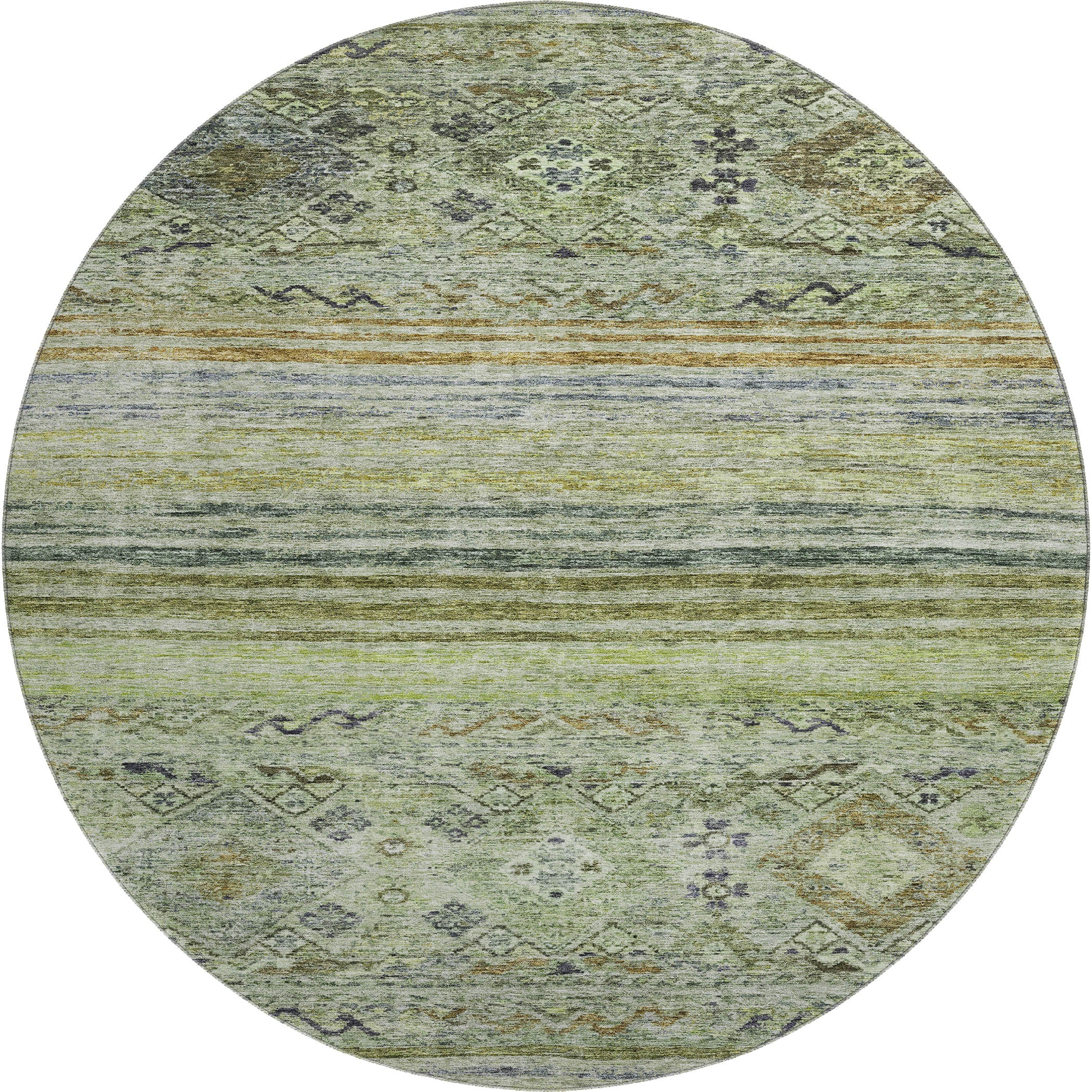 Marrakech Machine Washable Transitional Aloe Green Rug 8' x 8' #shape_Round
