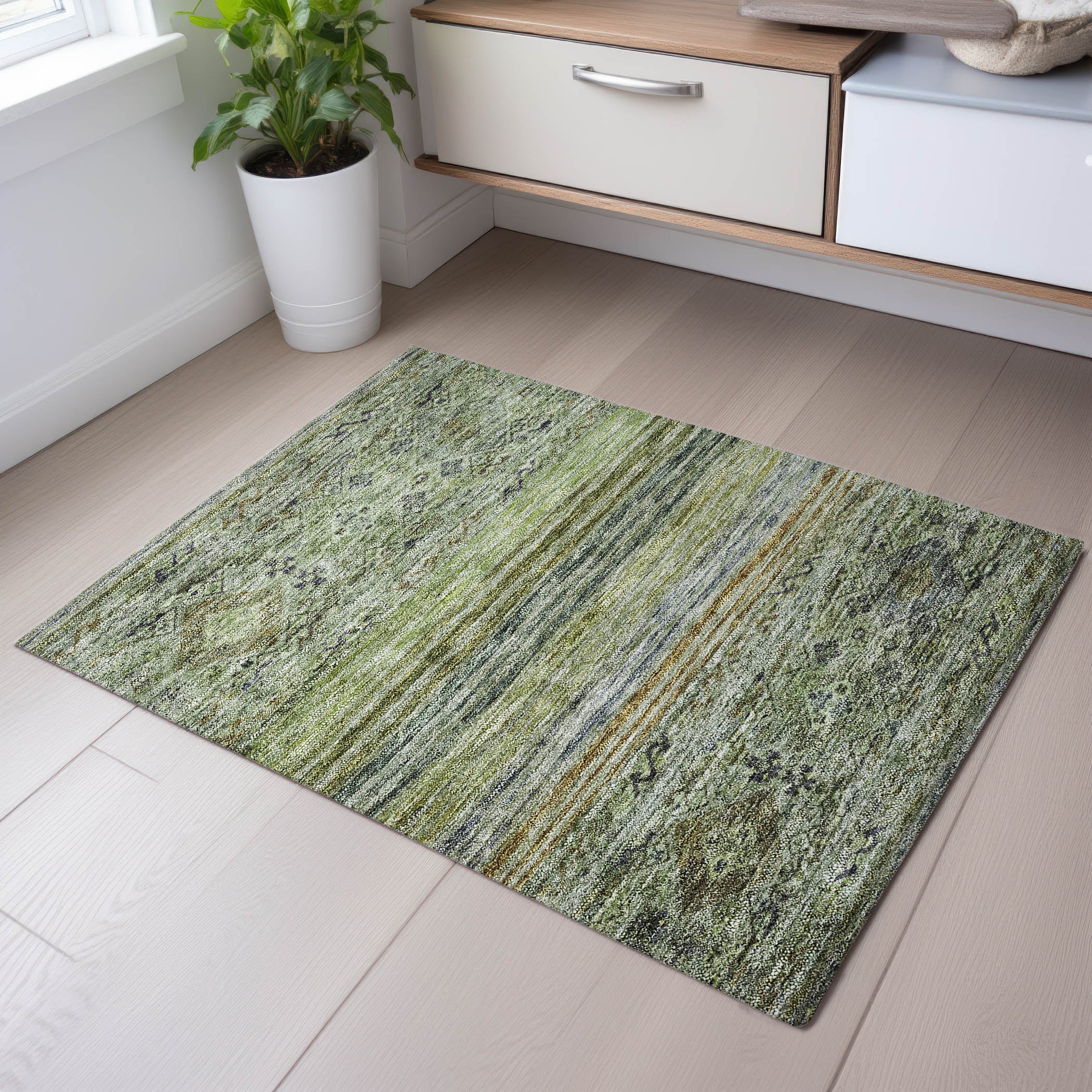 Marrakech Machine Washable Transitional Aloe Green Rug 1'8" x 2'6" #shape_Rectangle