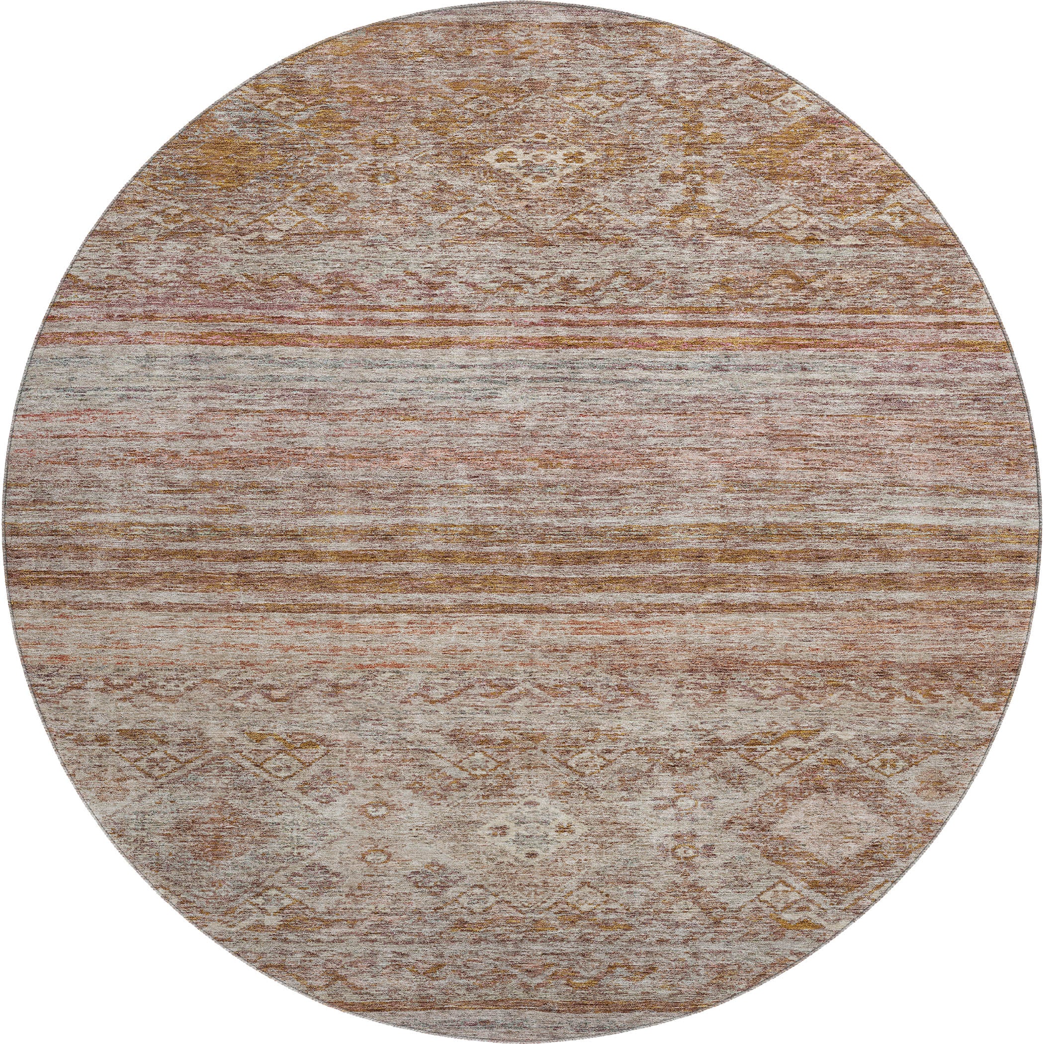 Marrakech Machine Washable Transitional Copper Orange Rug 8' x 8' #shape_Round