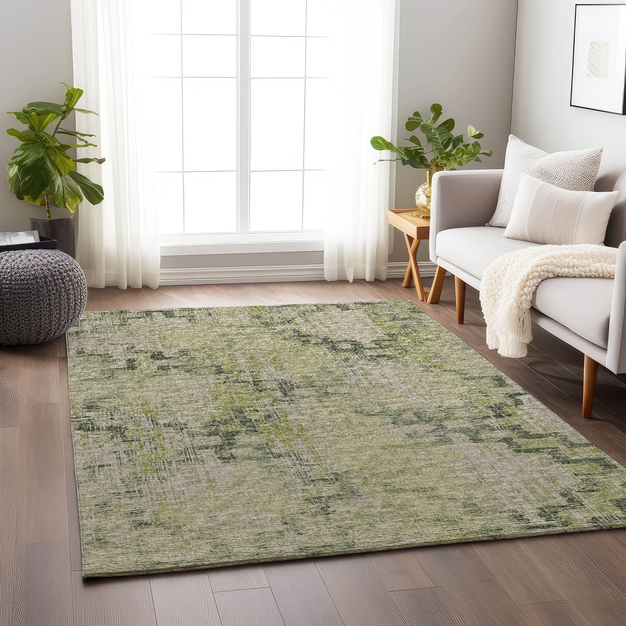 Hoi An Machine Washable Transitional Green Rug 2'6" x 3'10" #shape_Rectangle