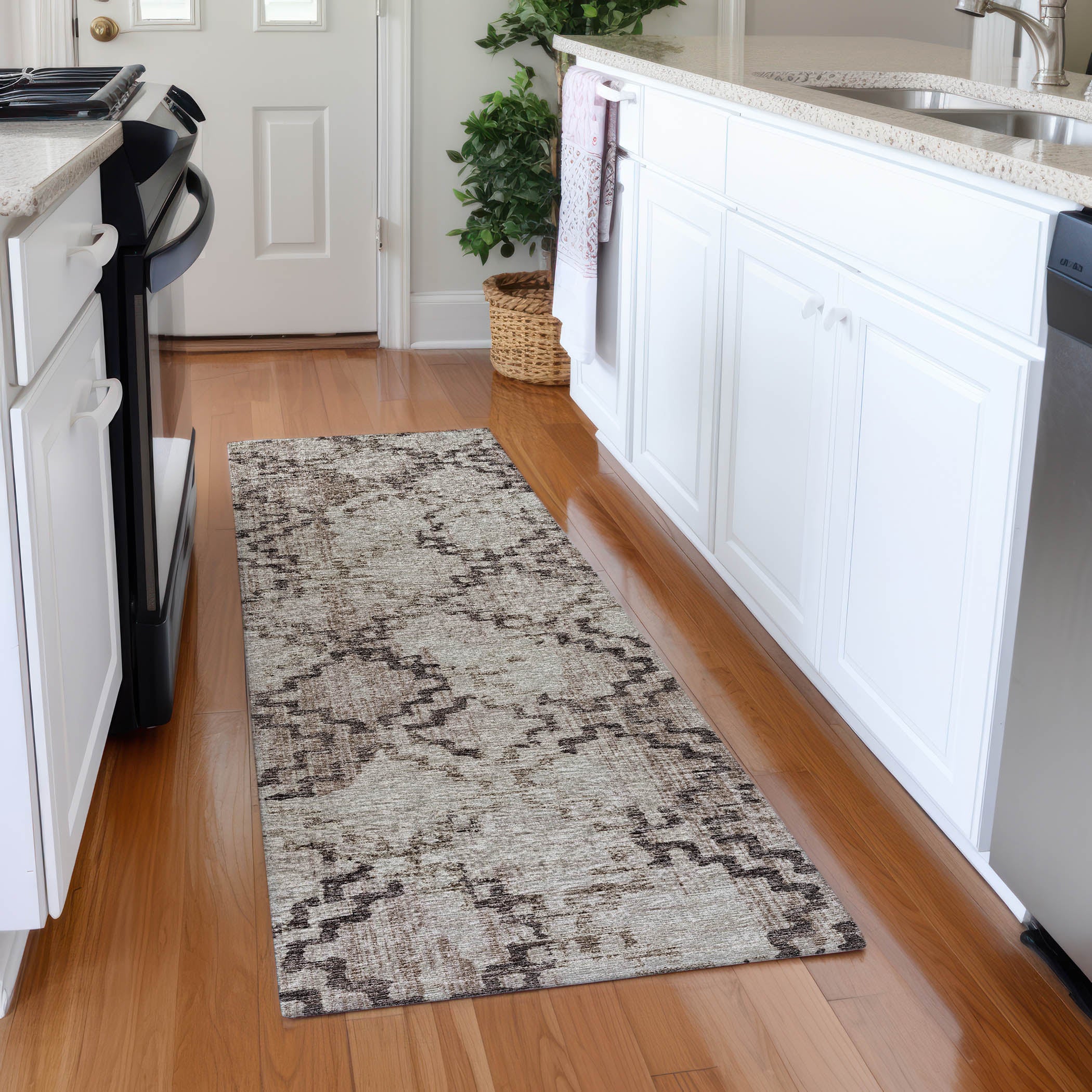 Hoi An Machine Washable Transitional Mocha Brown Rug 2'3" x 7'6" #shape_Runner