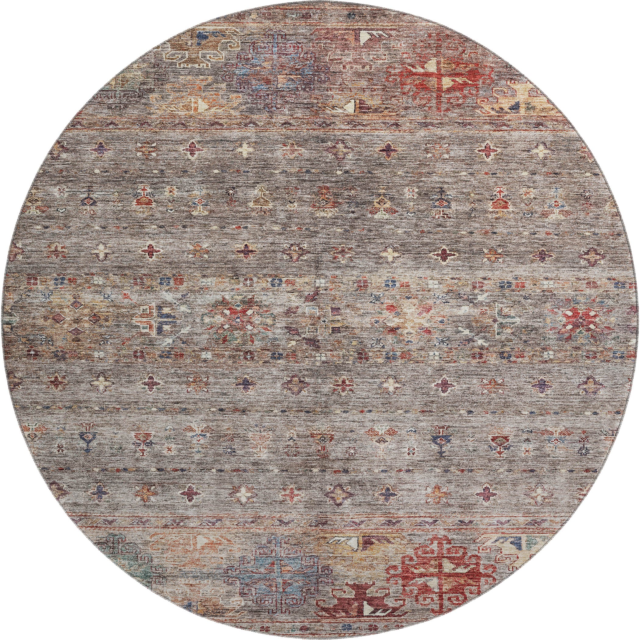 Seoul Machine Washable Transitional Gray Rug 8' x 8' #shape_Round