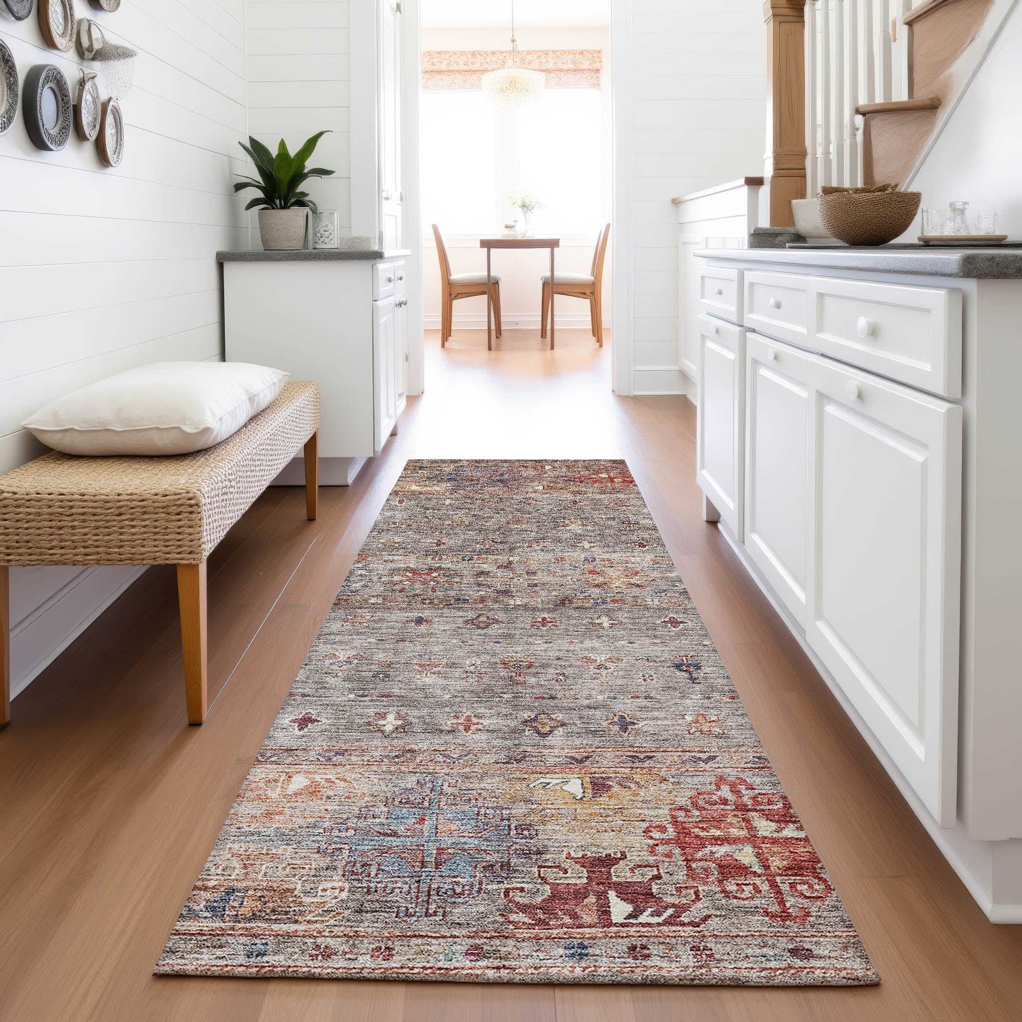 Seoul Machine Washable Transitional Gray Rug 2'3" x 7'6" #shape_Runner