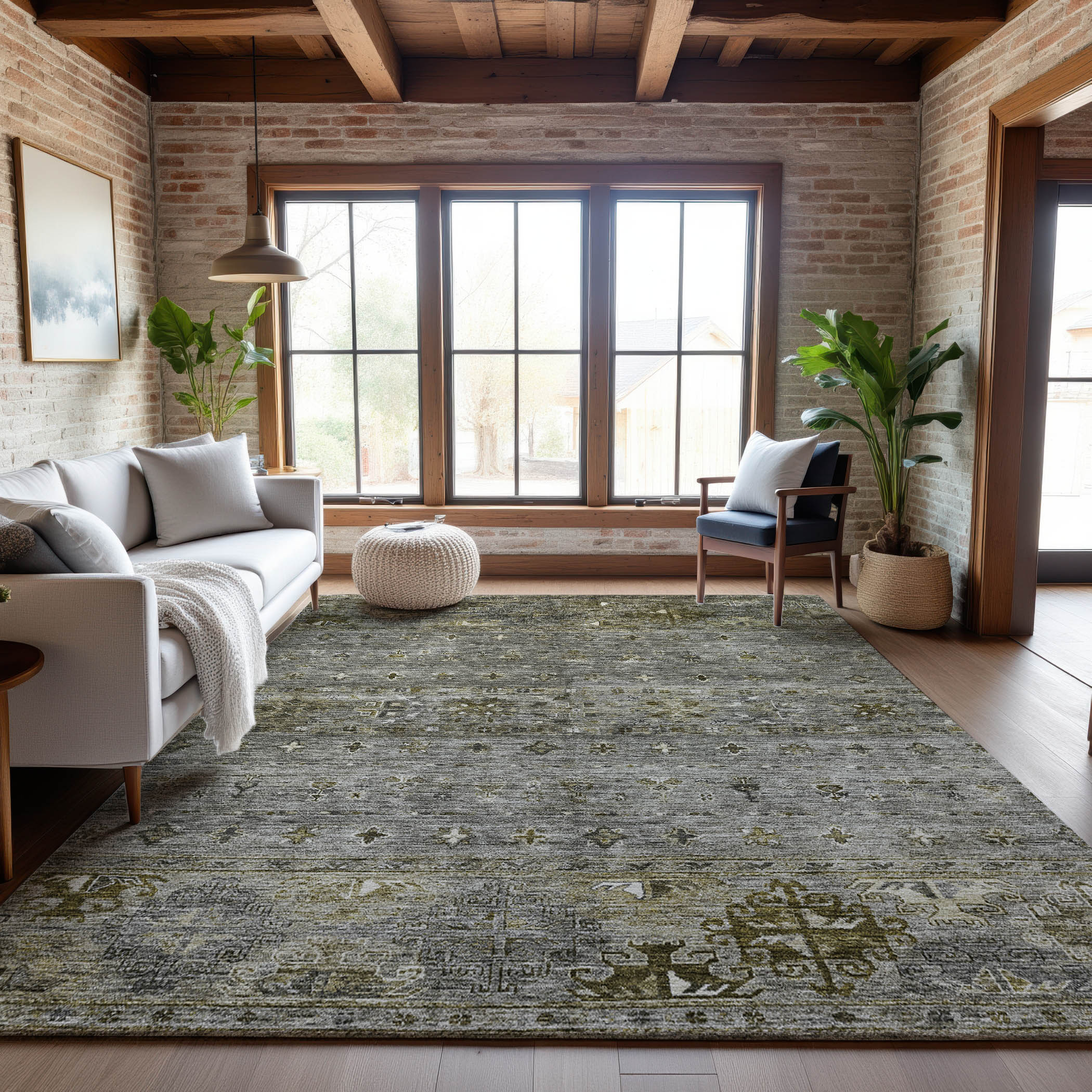 Seoul Machine Washable Transitional Pewter Gray Rug 2'6" x 3'10" #shape_Rectangle