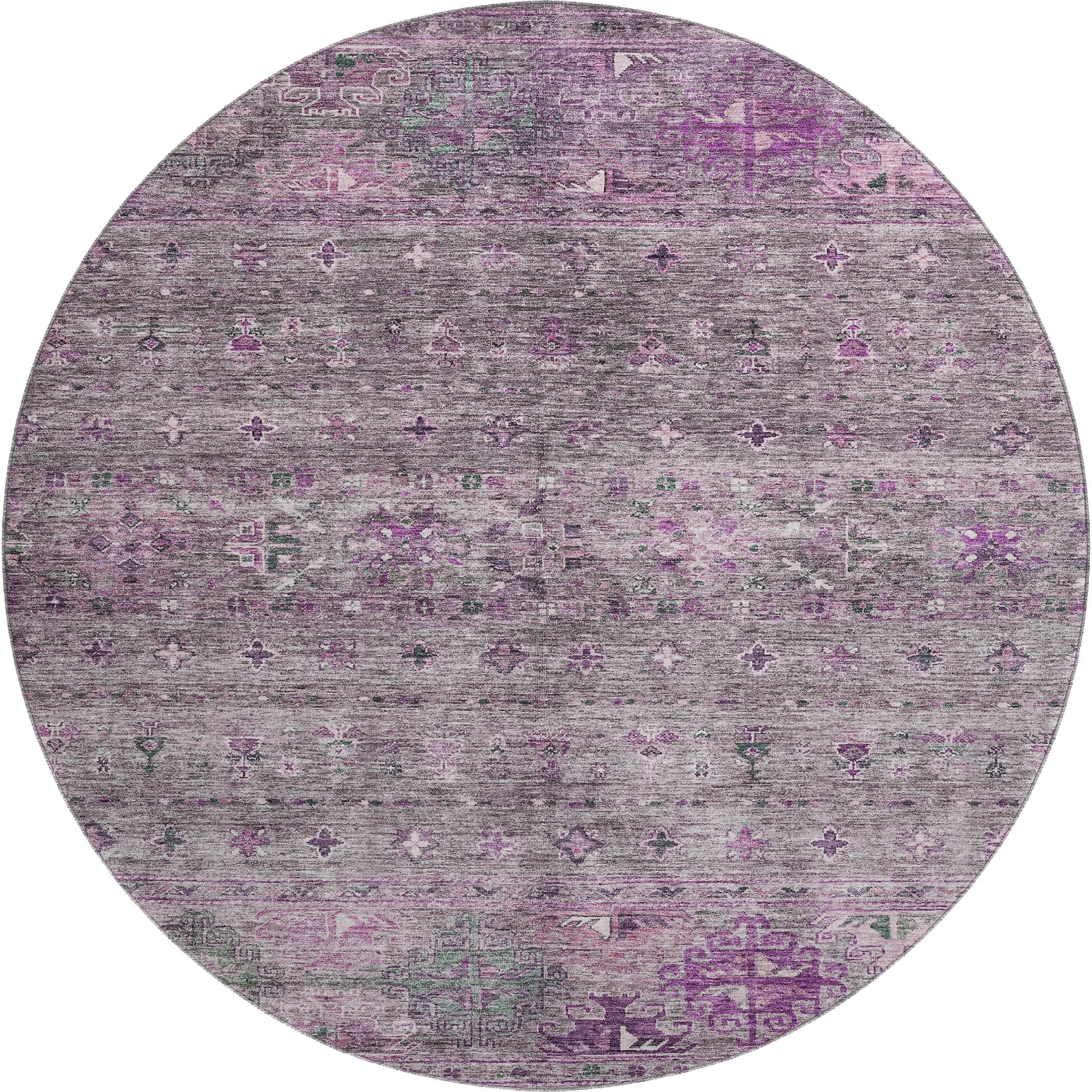 Seoul Machine Washable Transitional Purple Rug 8' x 8' #shape_Round