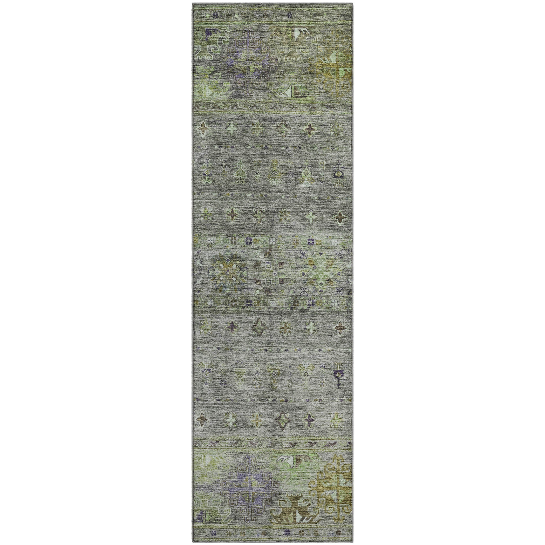 Seoul Machine Washable Transitional Sage Green Rug 2'3" x 7'6" #shape_Runner
