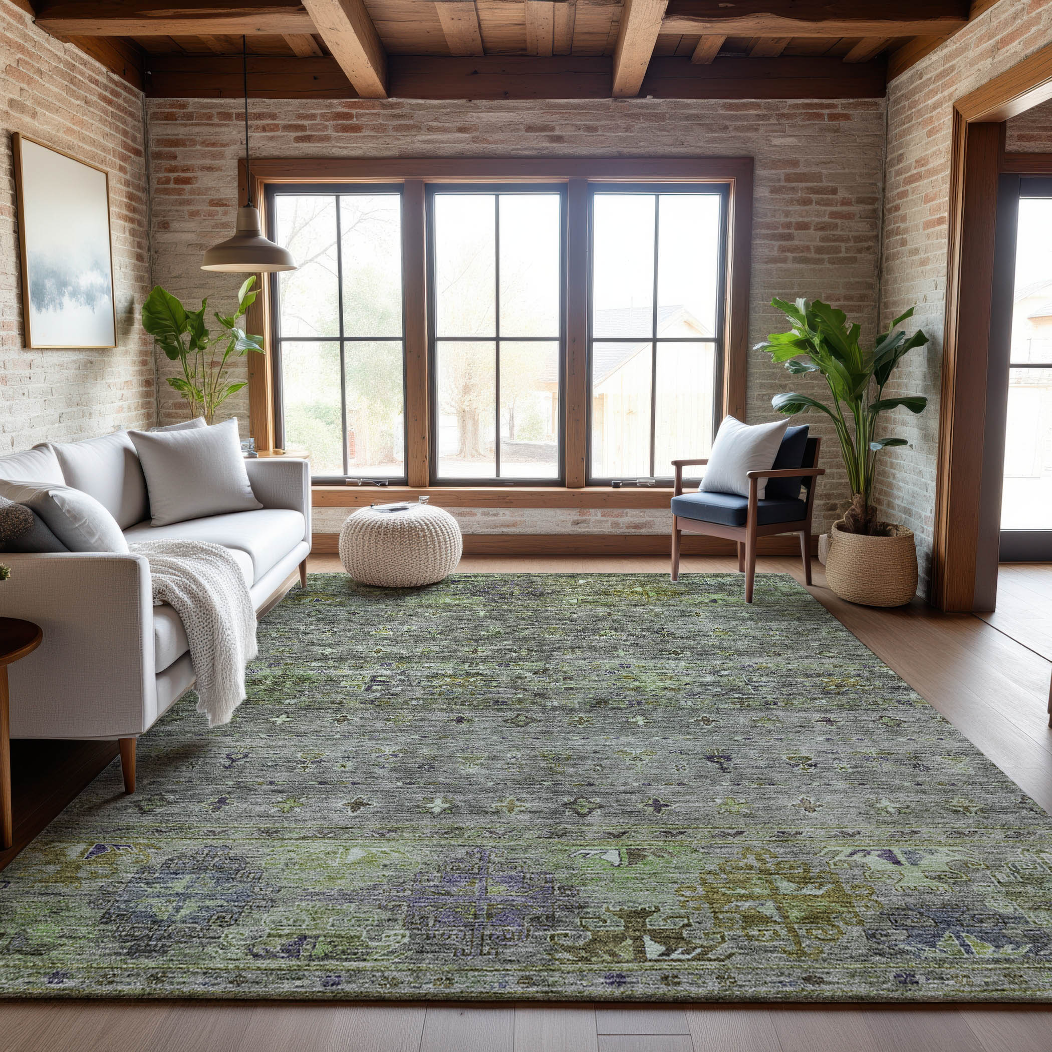 Seoul Machine Washable Transitional Sage Green Rug 2'6" x 3'10" #shape_Rectangle