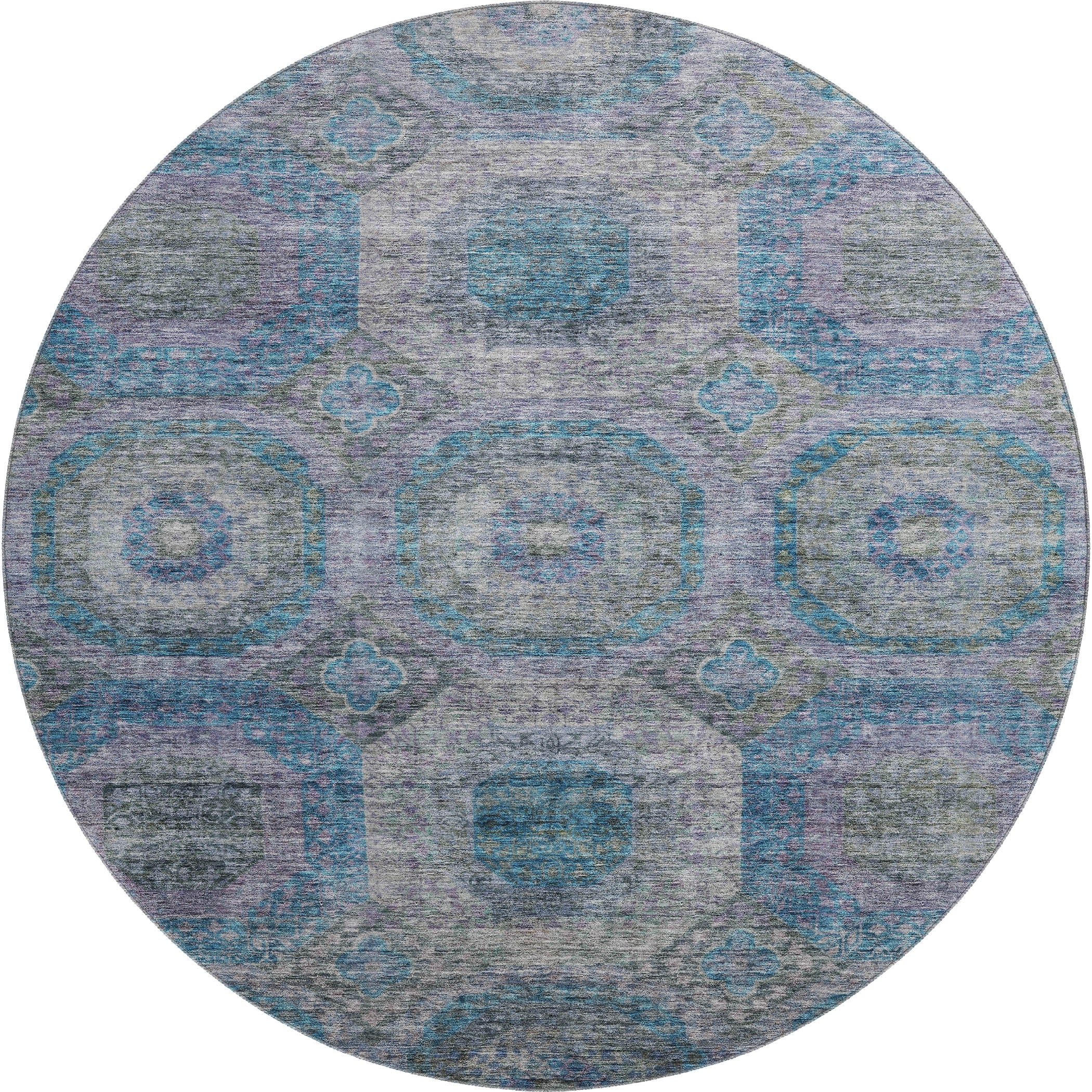 Siena Machine Washable Transitional Blue Rug 8' x 8' #shape_Round