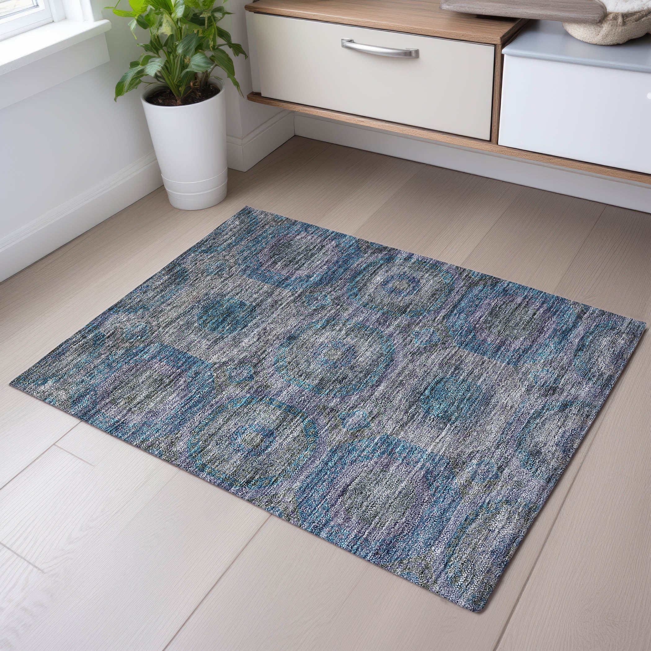 Siena Machine Washable Transitional Blue Rug 1'8" x 2'6" #shape_Rectangle