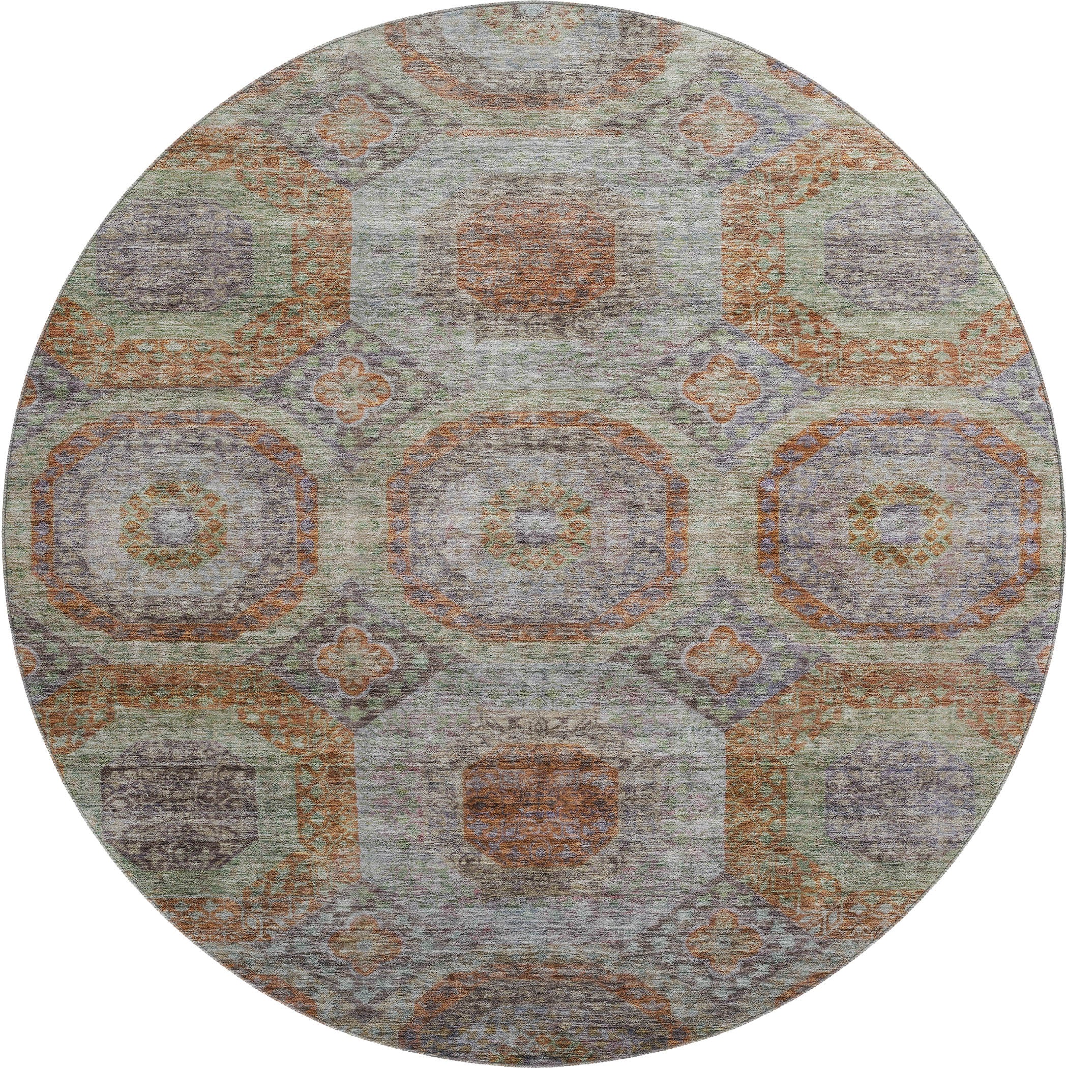 Siena Machine Washable Transitional Paprika Orange Rug 8' x 8' #shape_Round