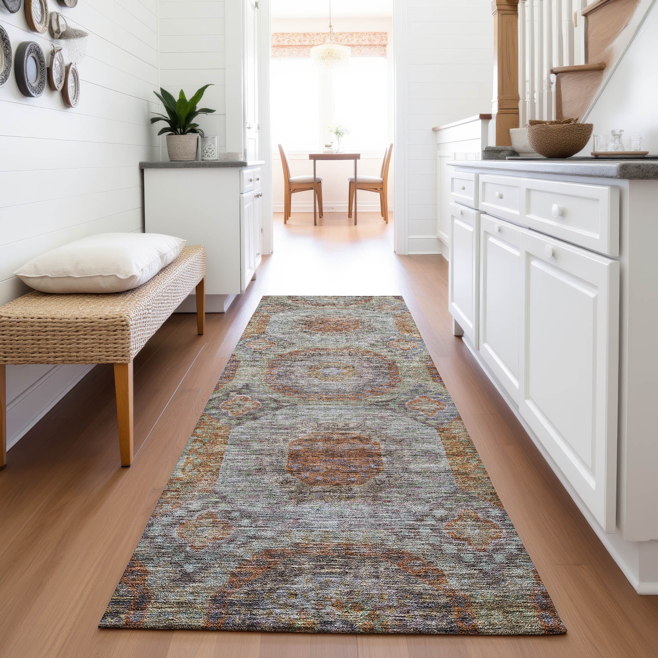 Siena Machine Washable Transitional Paprika Orange Rug 2'3" x 7'6" #shape_Runner