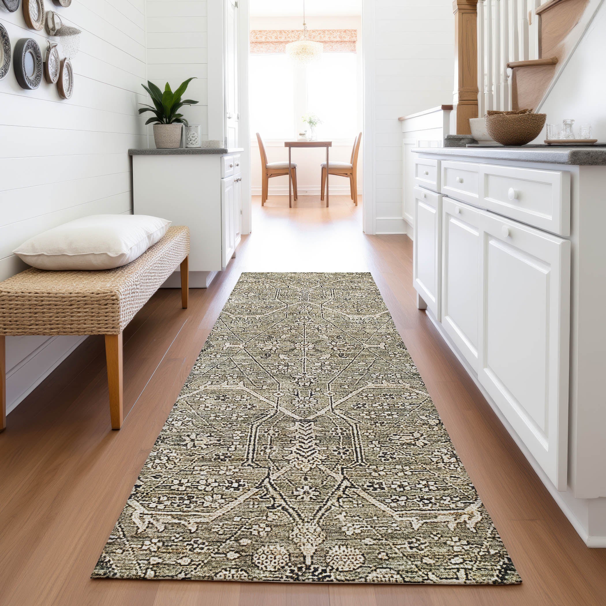 Reykjavik Machine Washable Traditional Khaki Brown Rug 2'3" x 7'6" #shape_Runner