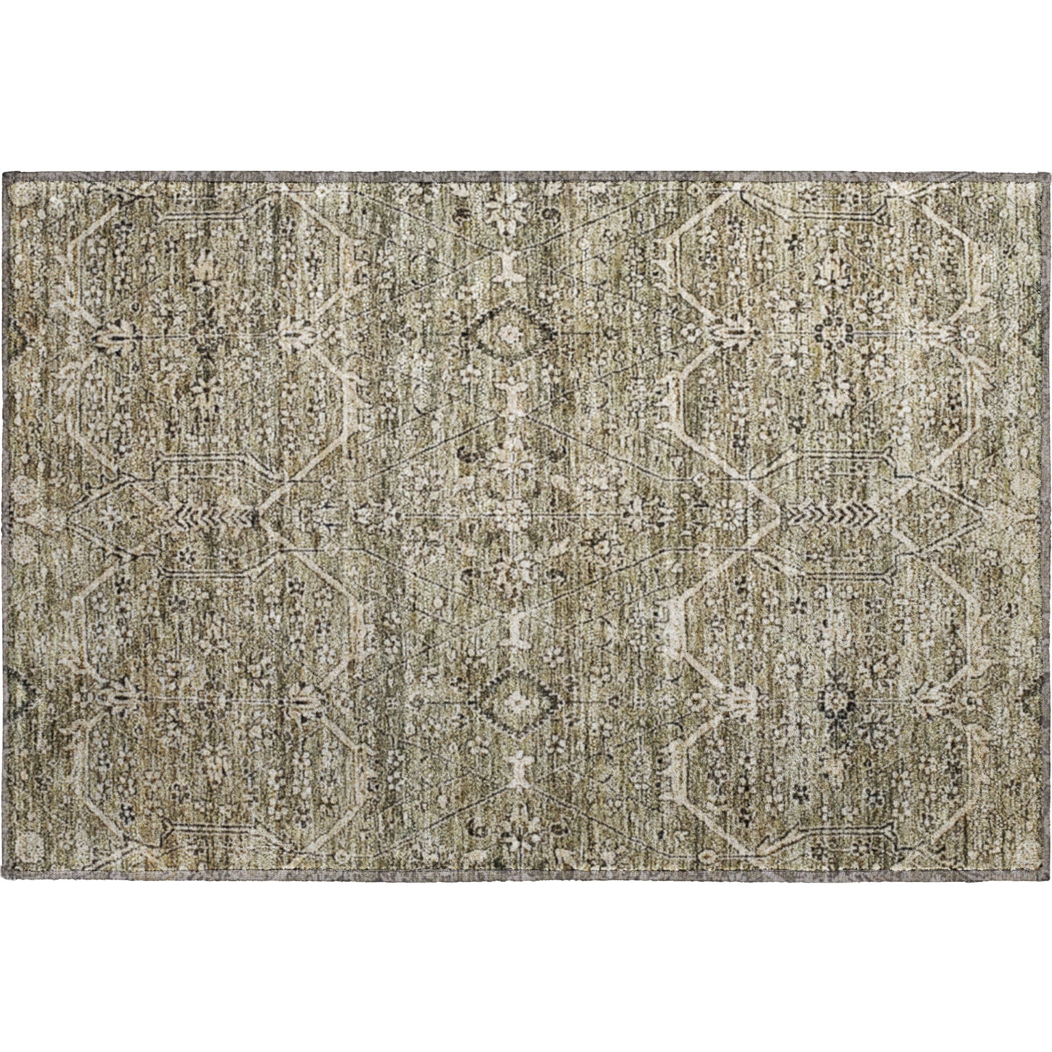 Reykjavik Machine Washable Traditional Khaki Brown Rug 1'8" x 2'6" #shape_Rectangle
