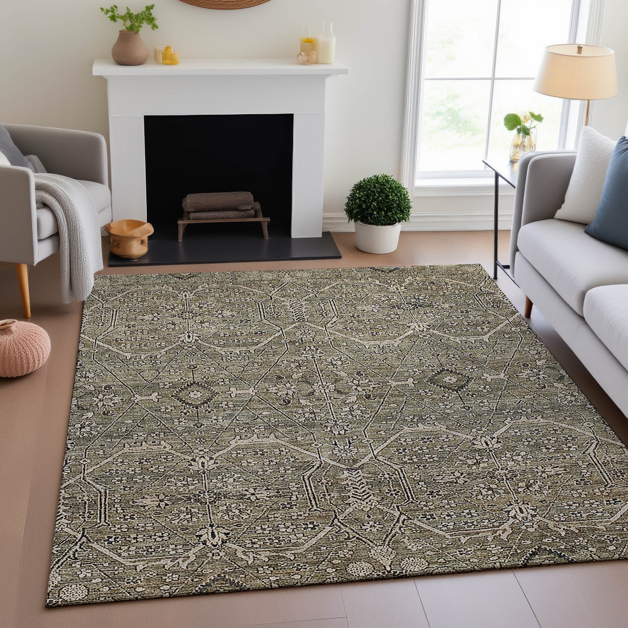Reykjavik Machine Washable Traditional Khaki Brown Rug 2'6" x 3'10" #shape_Rectangle
