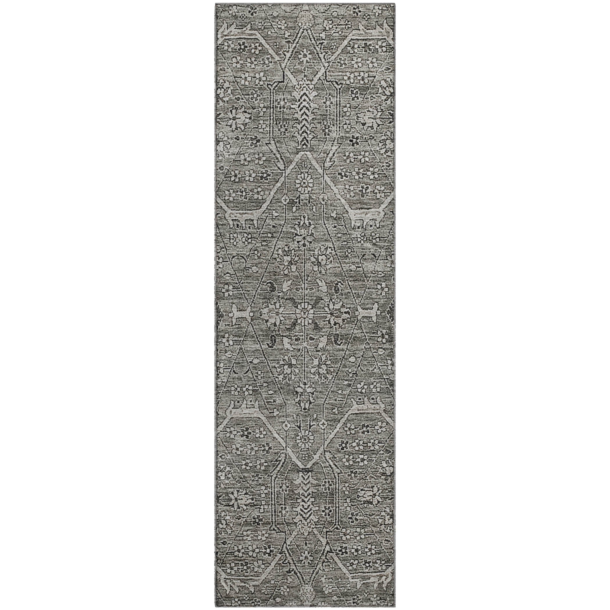 Reykjavik Machine Washable Traditional Pewter Gray Rug 2'3" x 7'6" #shape_Runner