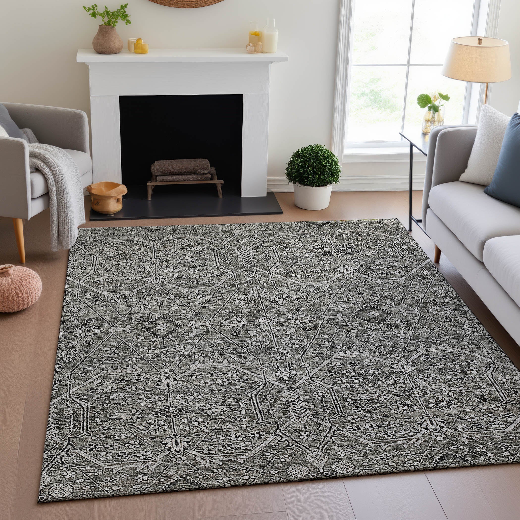 Reykjavik Machine Washable Traditional Pewter Gray Rug 2'6" x 3'10" #shape_Rectangle