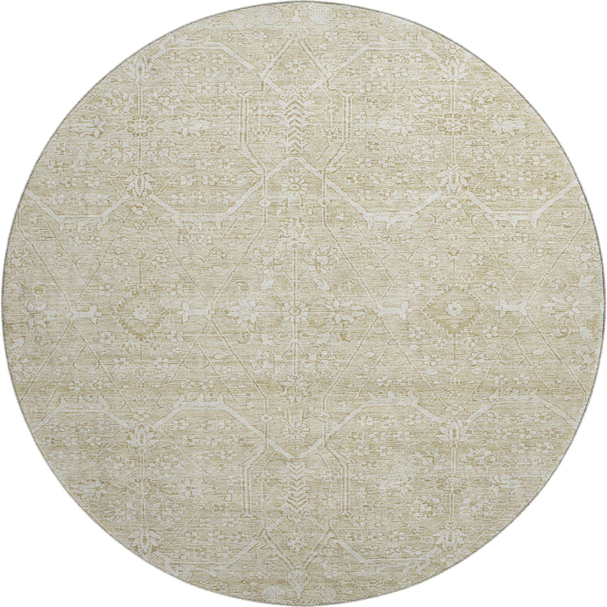 Kotor Machine Washable Traditional Beige Brown Rug 8' x 8' #shape_Round
