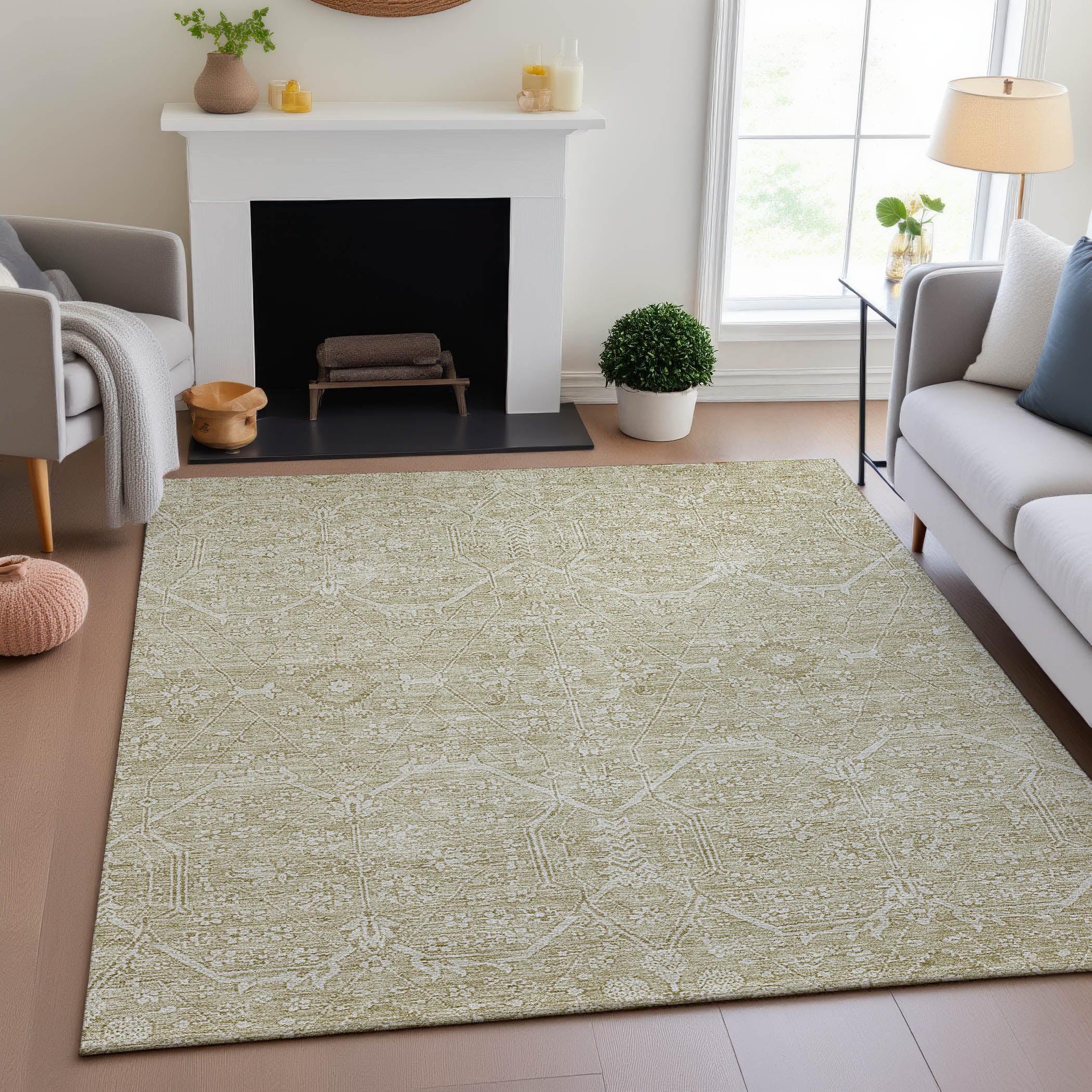 Kotor Machine Washable Traditional Beige Brown Rug 2'6" x 3'10" #shape_Rectangle