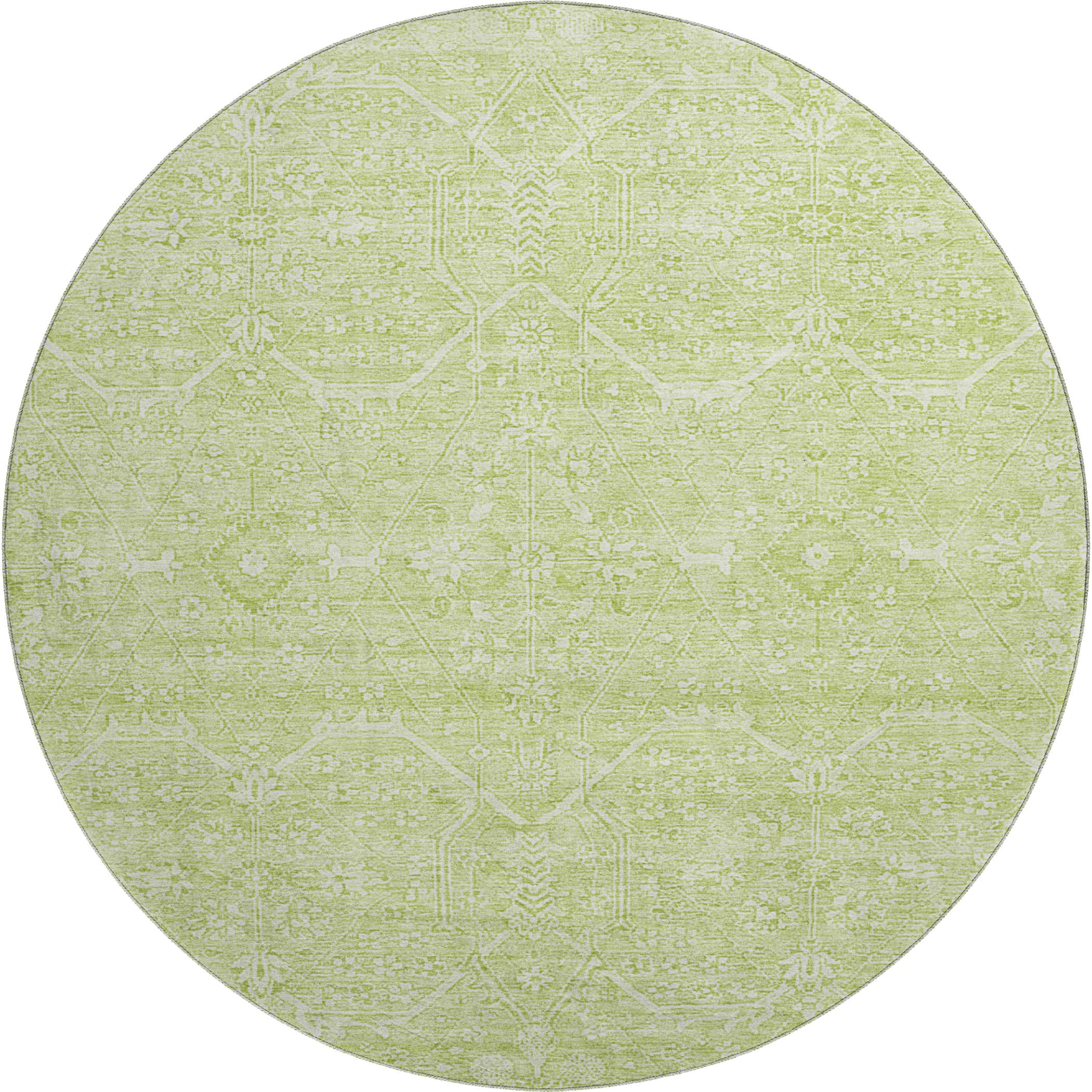 Kotor Machine Washable Traditional Mint Green Rug 8' x 8' #shape_Round