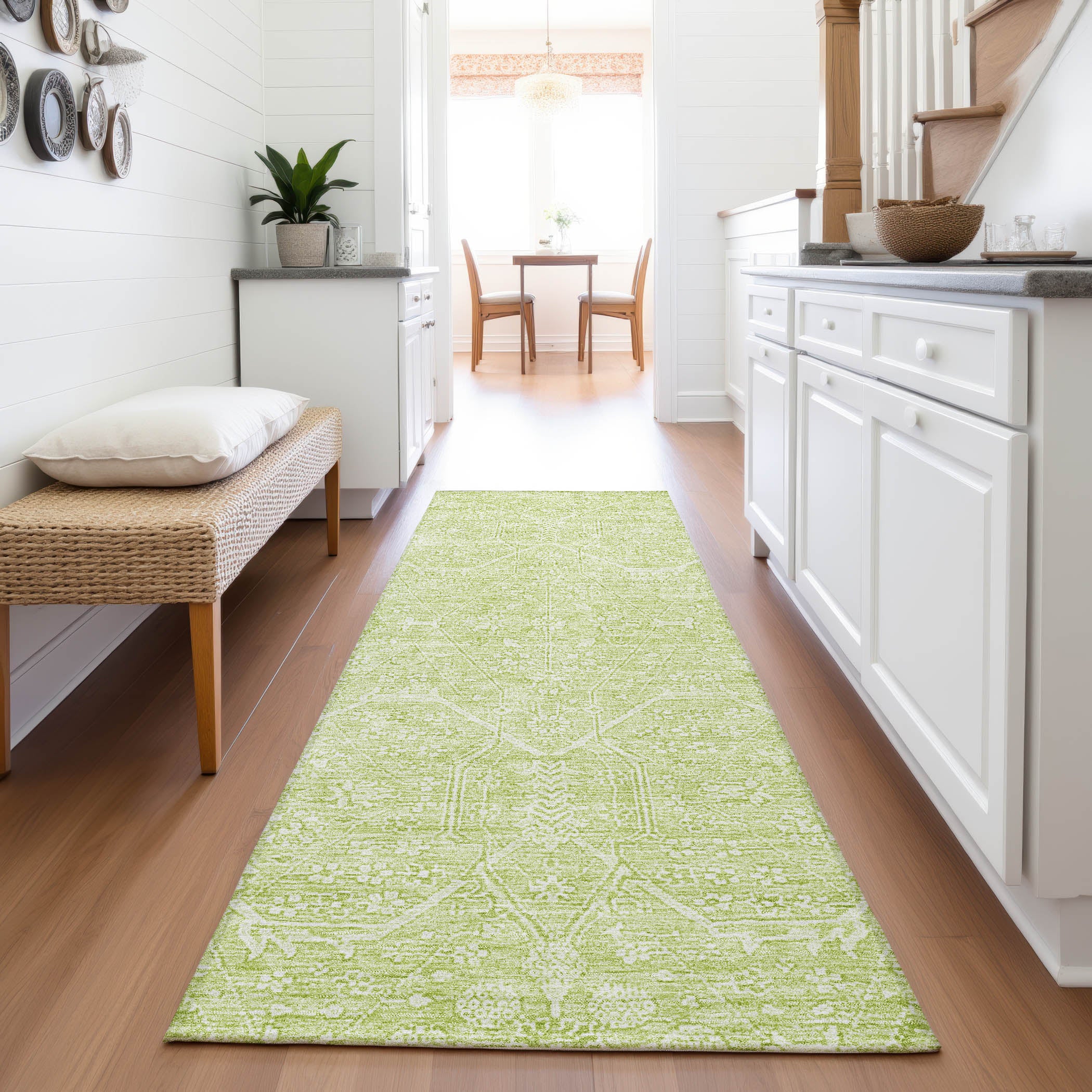 Kotor Machine Washable Traditional Mint Green Rug 2'3" x 7'6" #shape_Runner