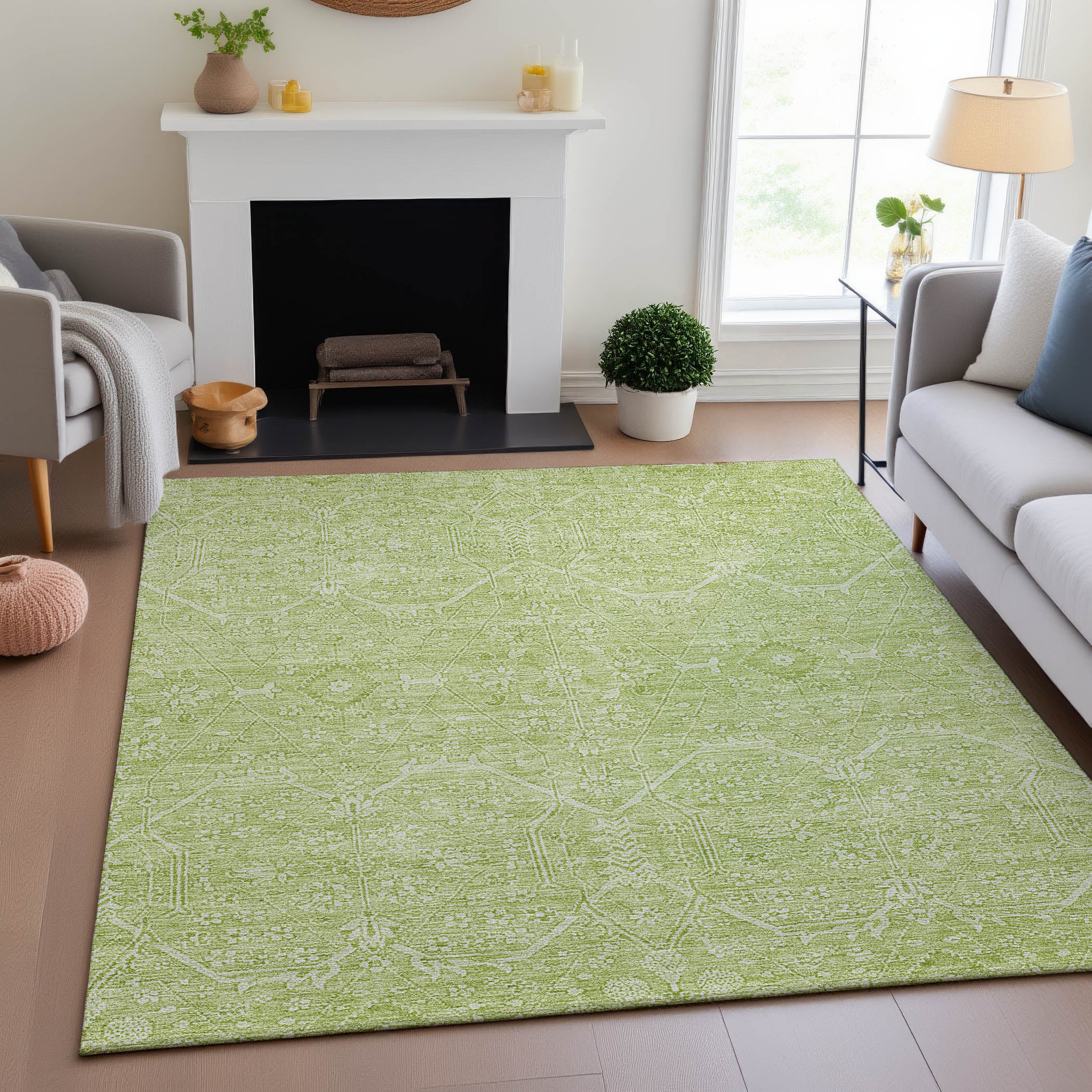 Kotor Machine Washable Traditional Mint Green Rug 2'6" x 3'10" #shape_Rectangle