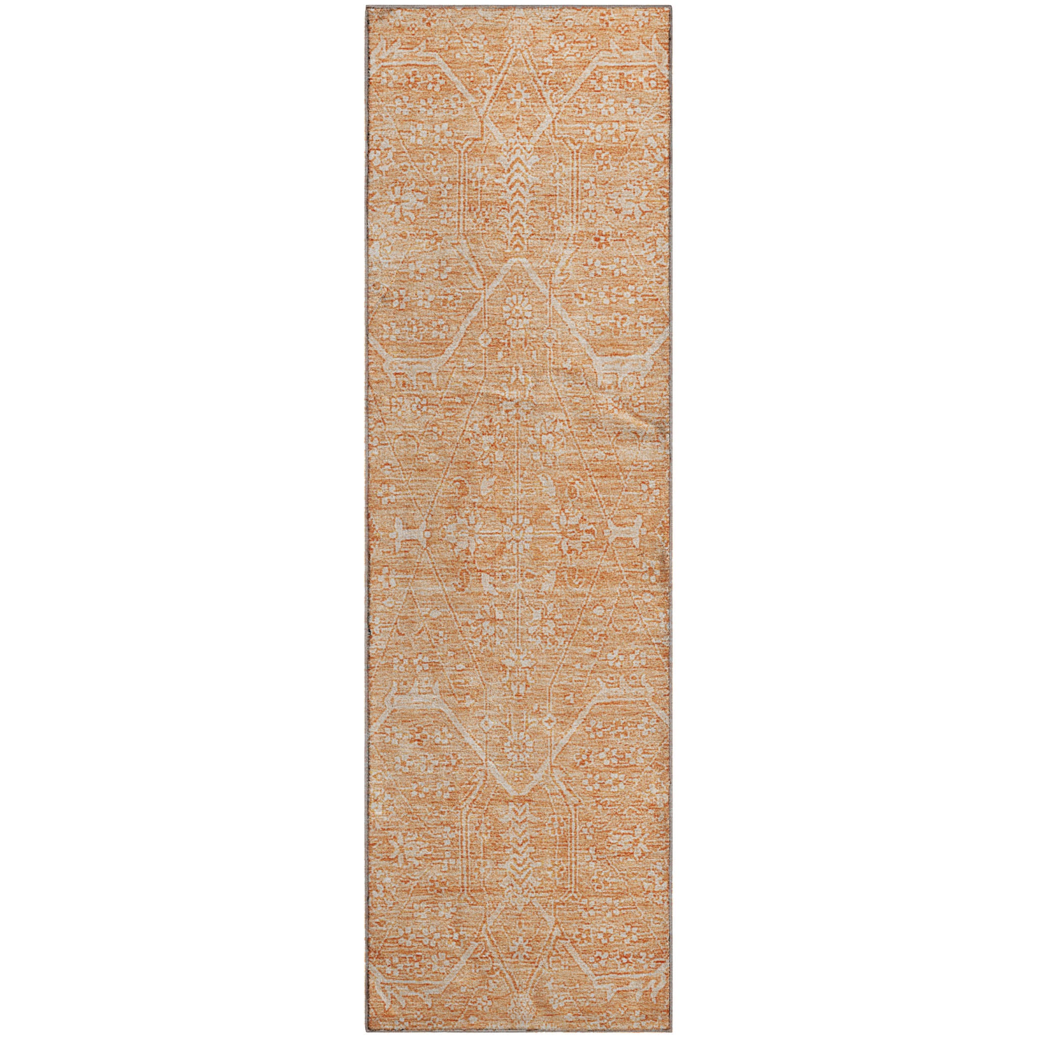 Kotor Machine Washable Traditional Salmon Orange Rug 2'3" x 7'6" #shape_Runner
