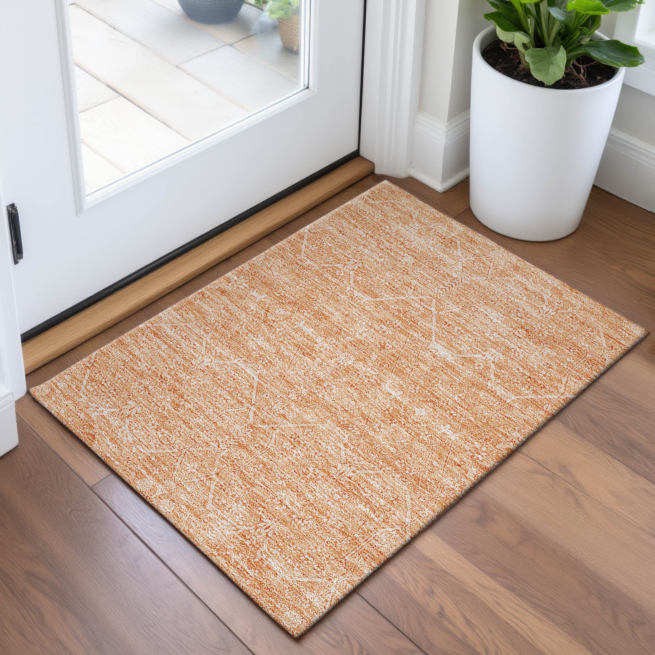 Kotor Machine Washable Traditional Salmon Orange Rug 1'8" x 2'6" #shape_Rectangle