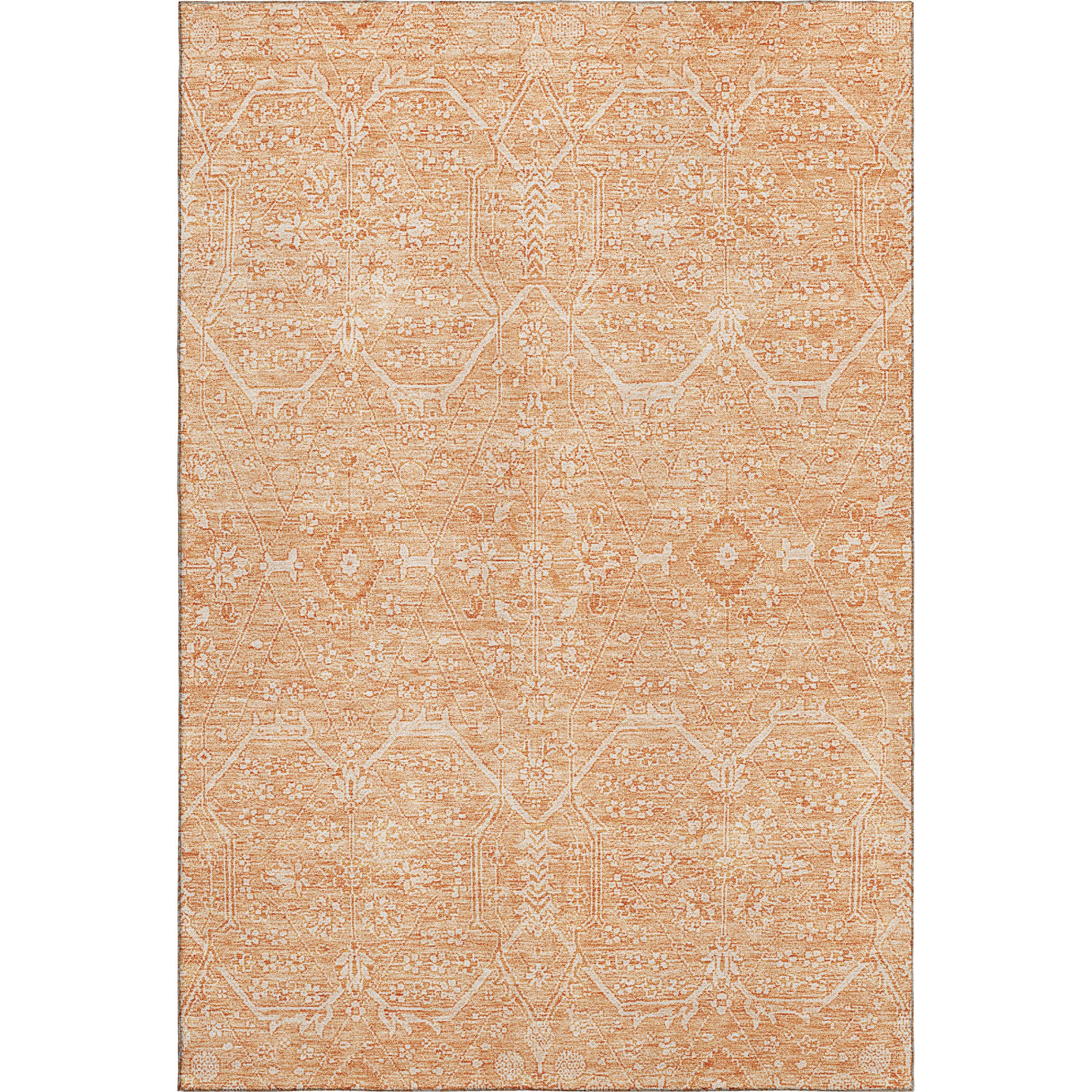 Kotor Machine Washable Traditional Salmon Orange Rug 2'6" x 3'10" #shape_Rectangle