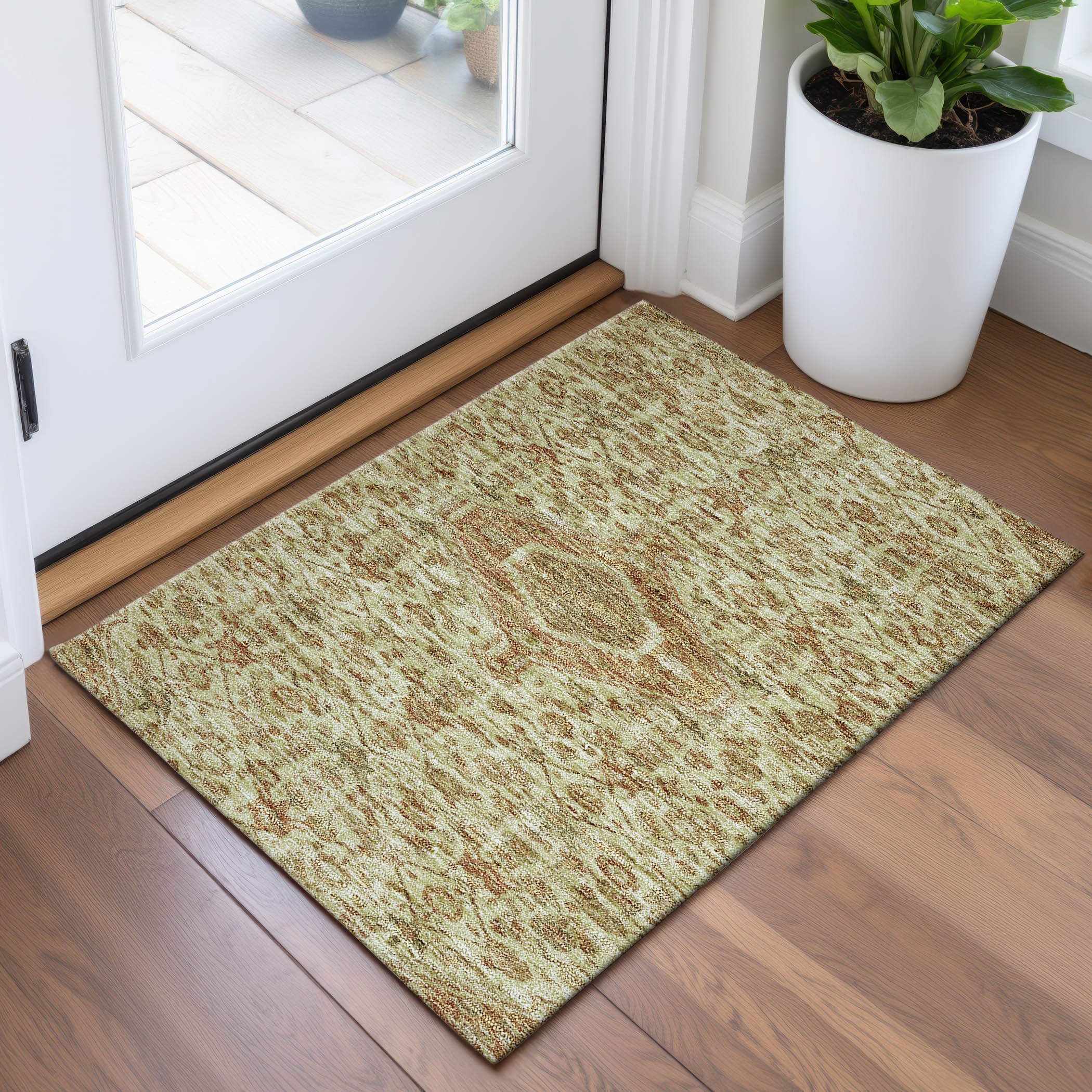 Oslo Machine Washable Traditional Beige Brown Rug 1'8" x 2'6" #shape_Rectangle