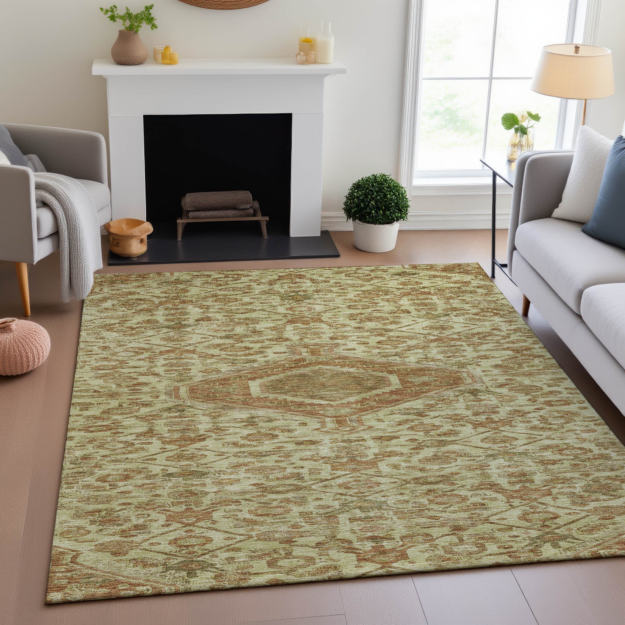Oslo Machine Washable Traditional Beige Brown Rug 2'6" x 3'10" #shape_Rectangle