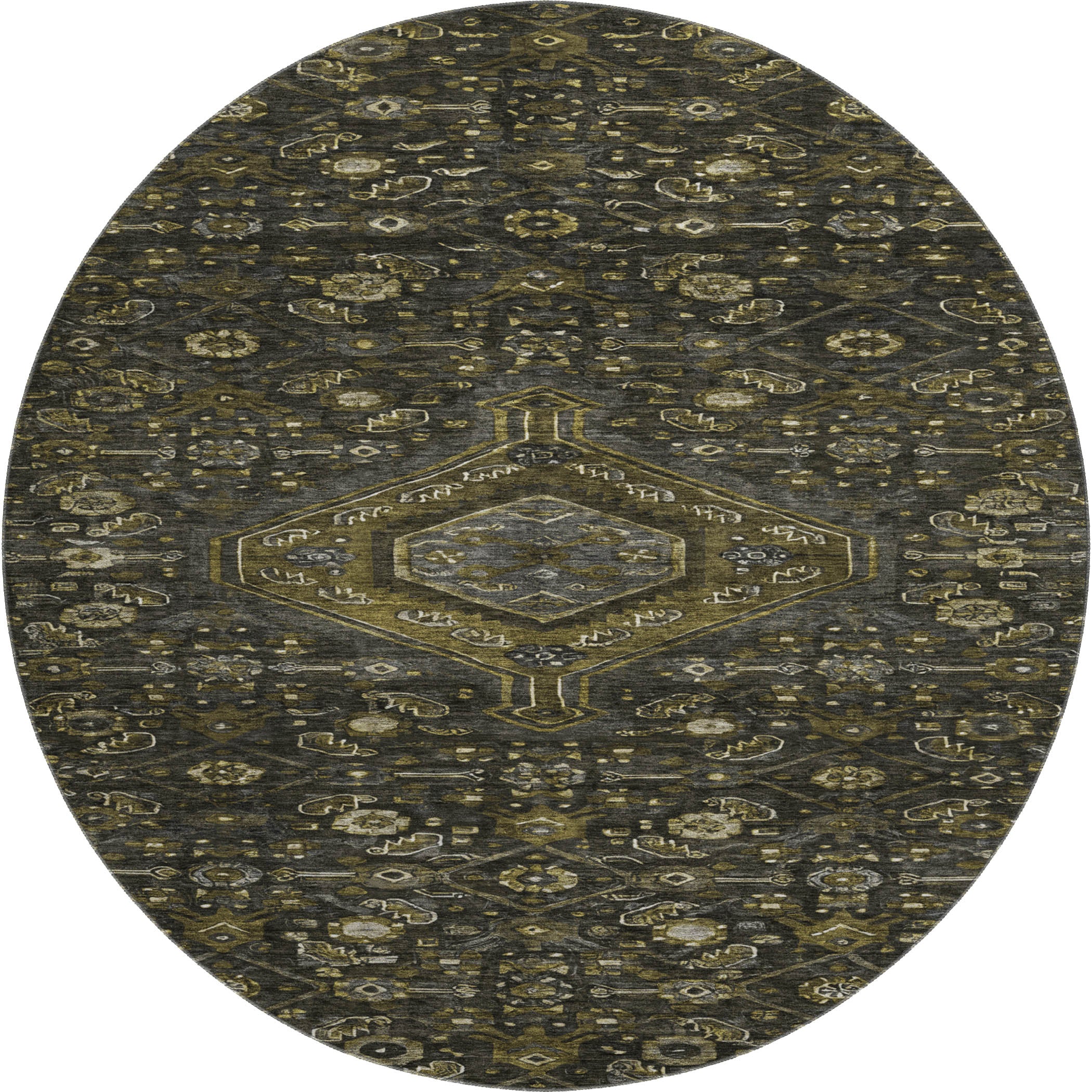 Oslo Machine Washable Traditional Charcoal Gray Rug 8' x 8' #shape_Round