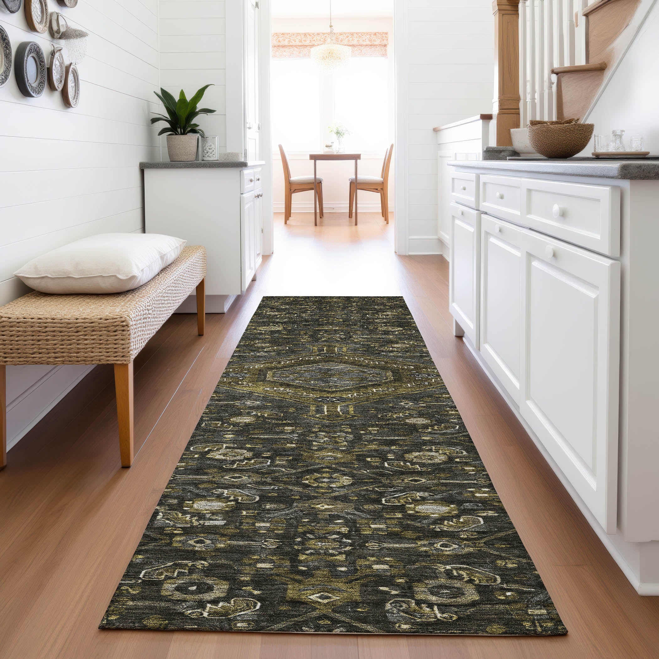 Oslo Machine Washable Traditional Charcoal Gray Rug 2'3" x 7'6" #shape_Runner