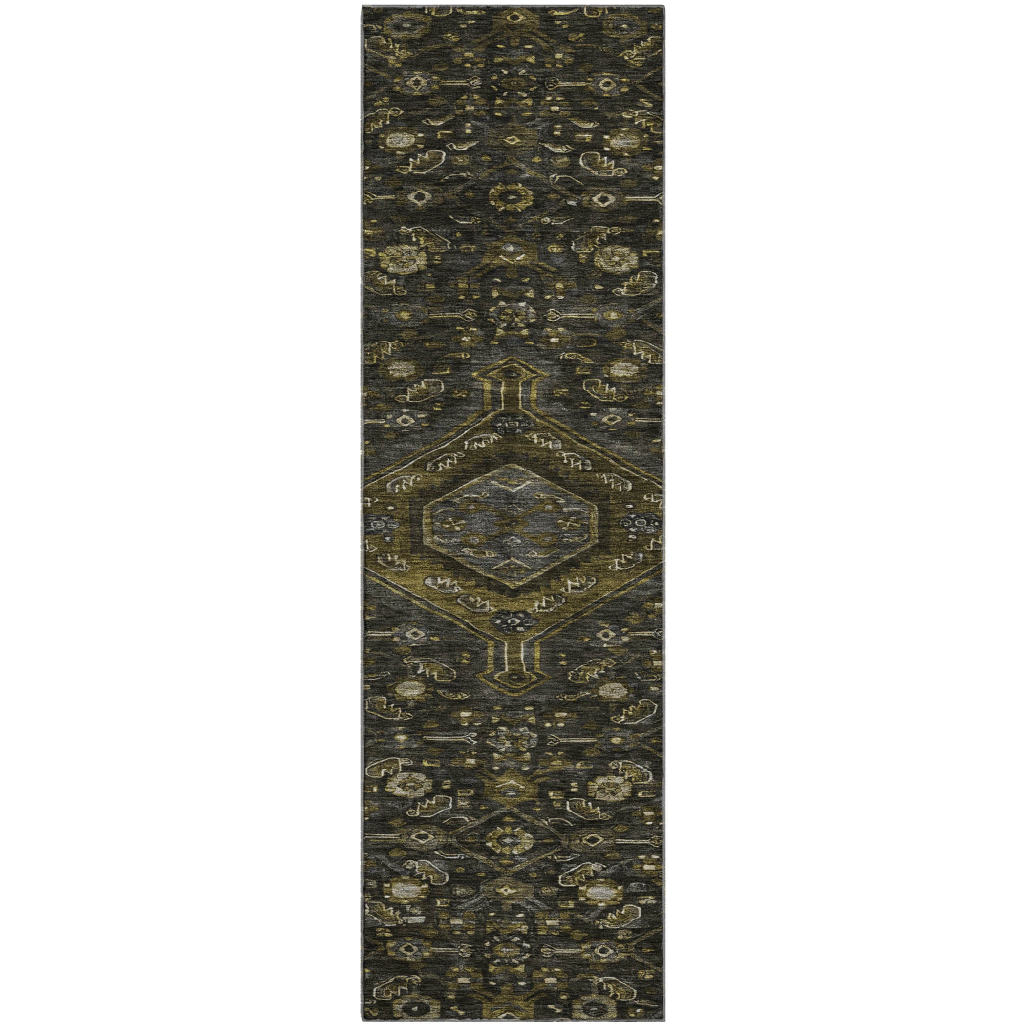 Oslo Machine Washable Traditional Charcoal Gray Rug 2'3" x 7'6" #shape_Runner