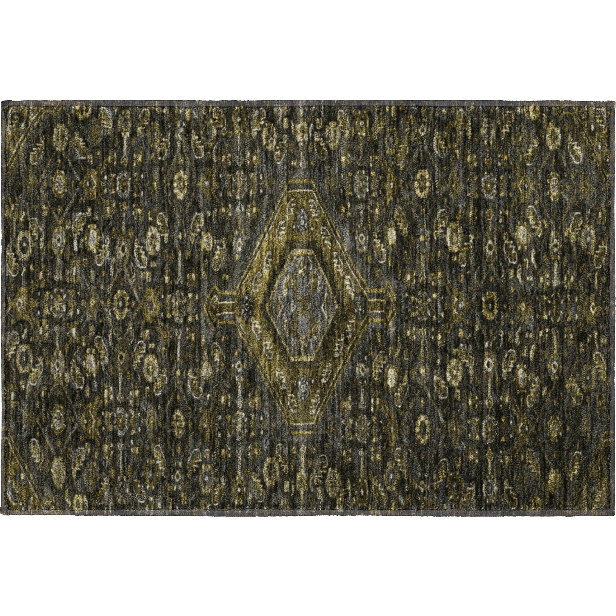 Oslo Machine Washable Traditional Charcoal Gray Rug 1'8" x 2'6" #shape_Rectangle
