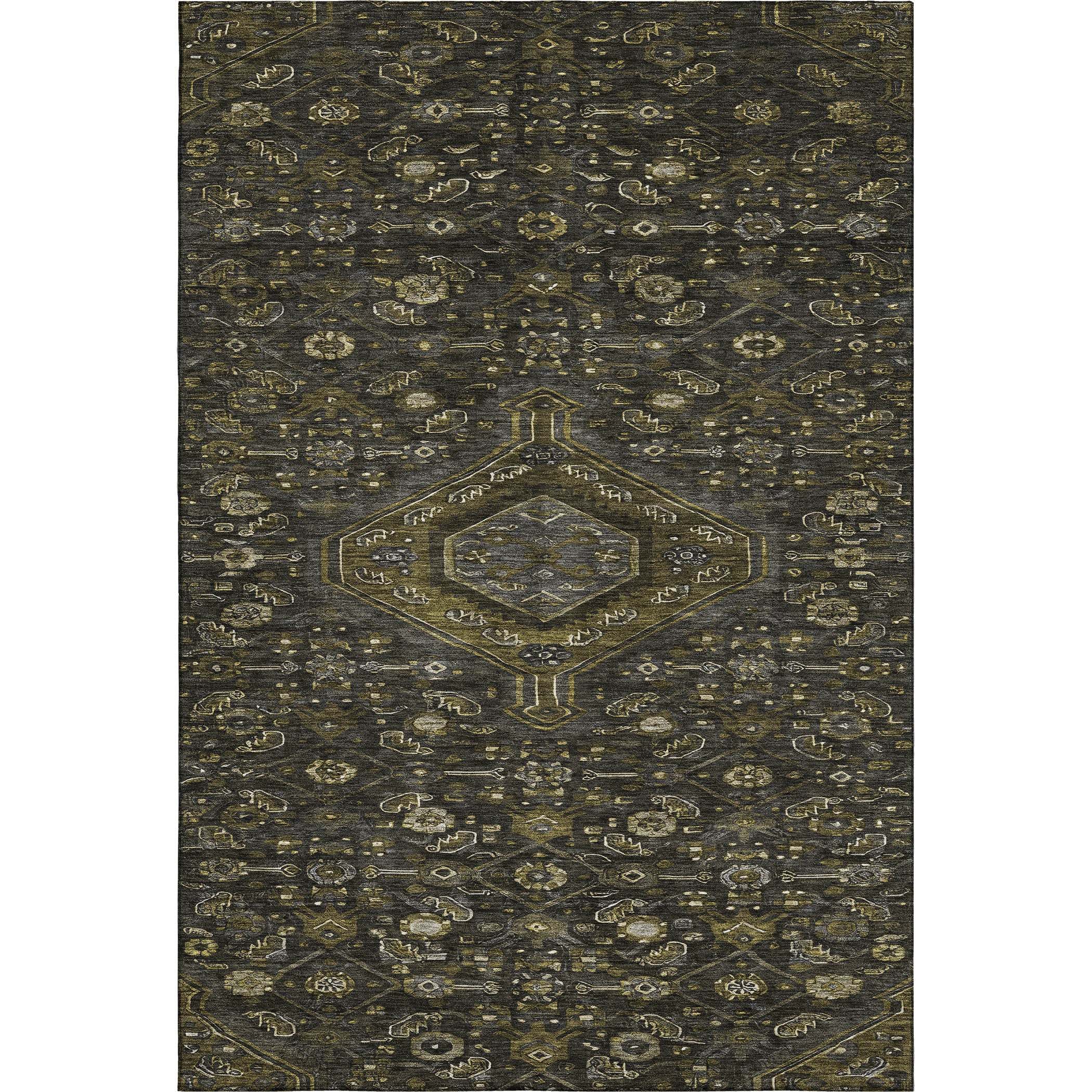 Oslo Machine Washable Traditional Charcoal Gray Rug 2'6" x 3'10" #shape_Rectangle