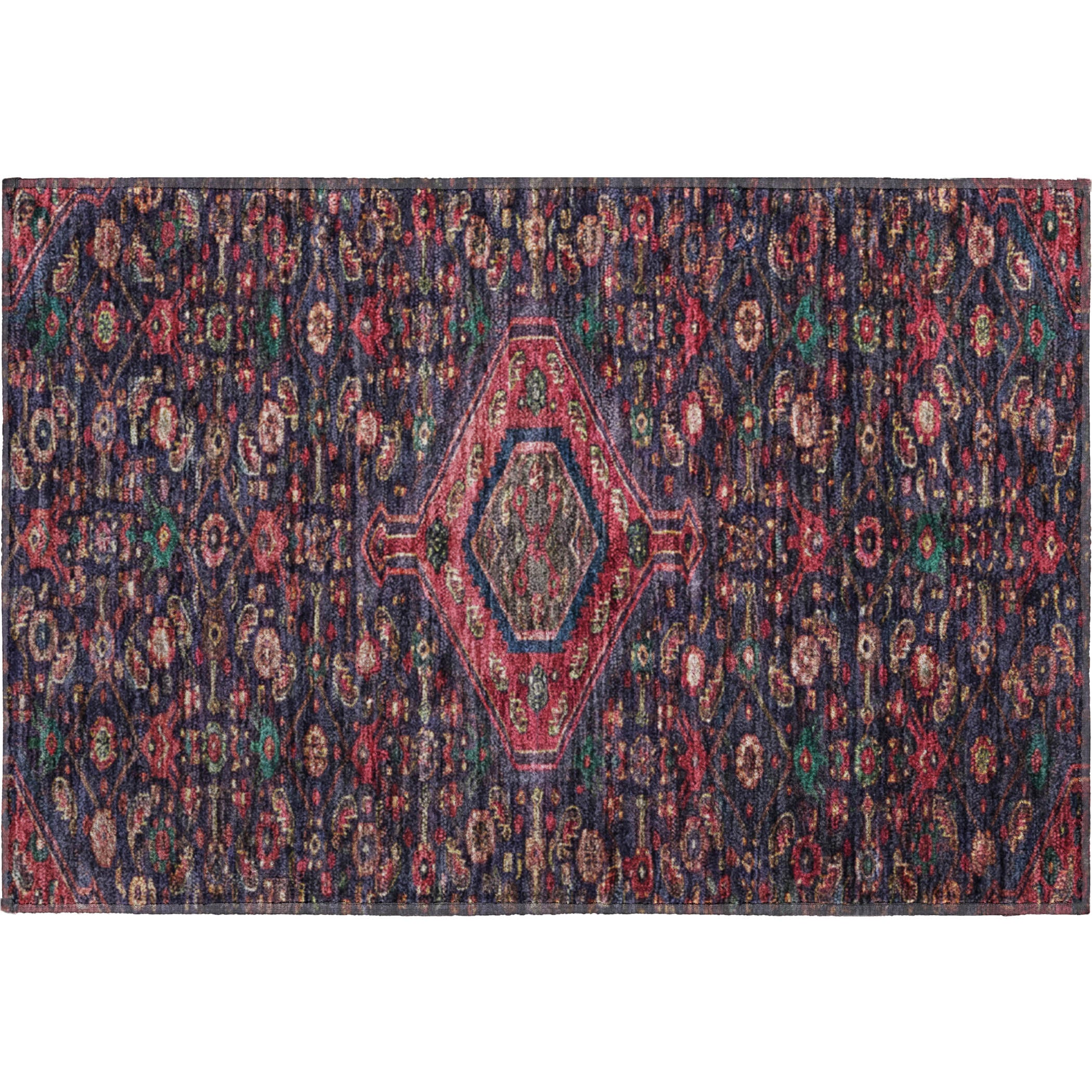 Oslo Machine Washable Traditional Navy Blue Rug 1'8" x 2'6" #shape_Rectangle