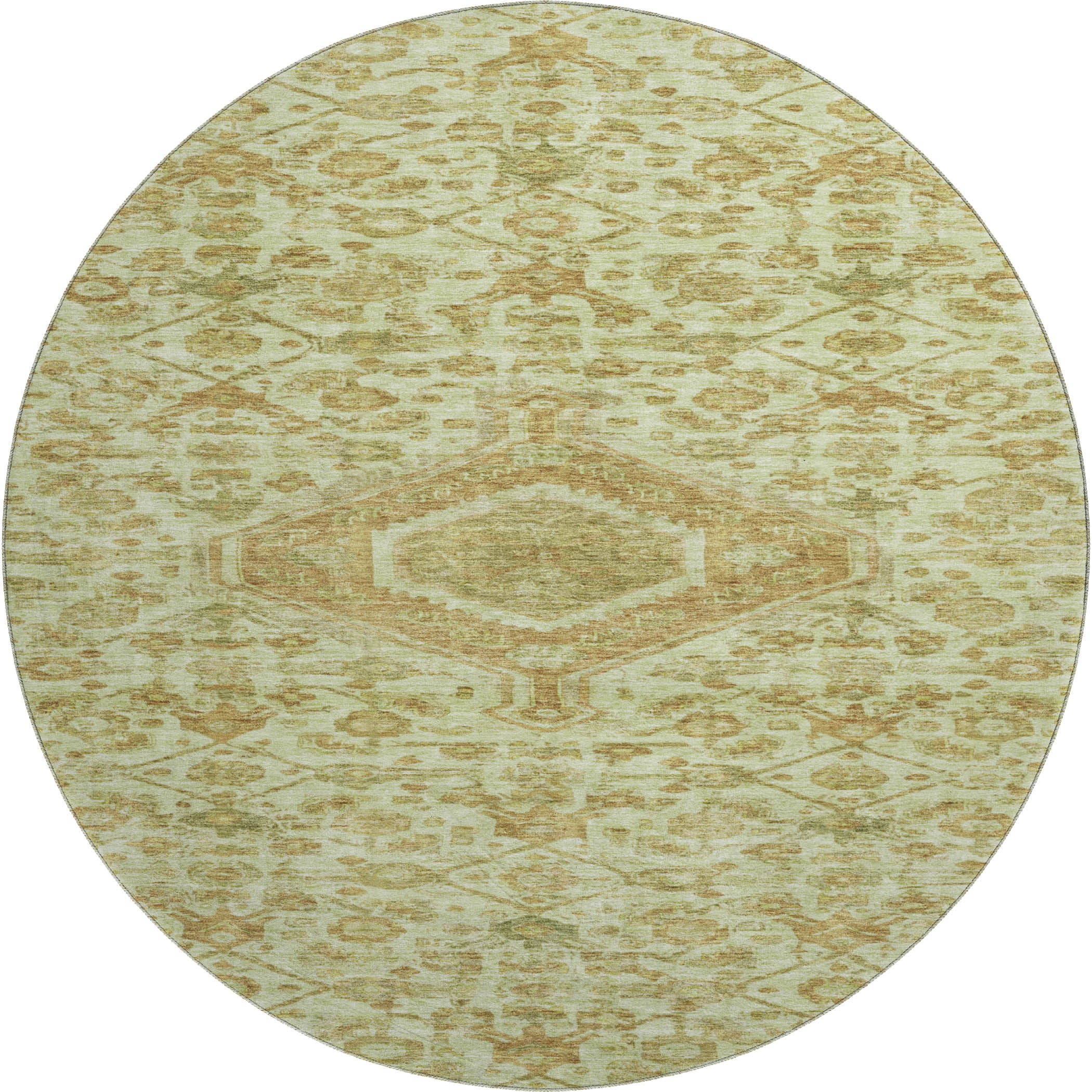 Oslo Machine Washable Traditional Sage Green Rug 8' x 8' #shape_Round