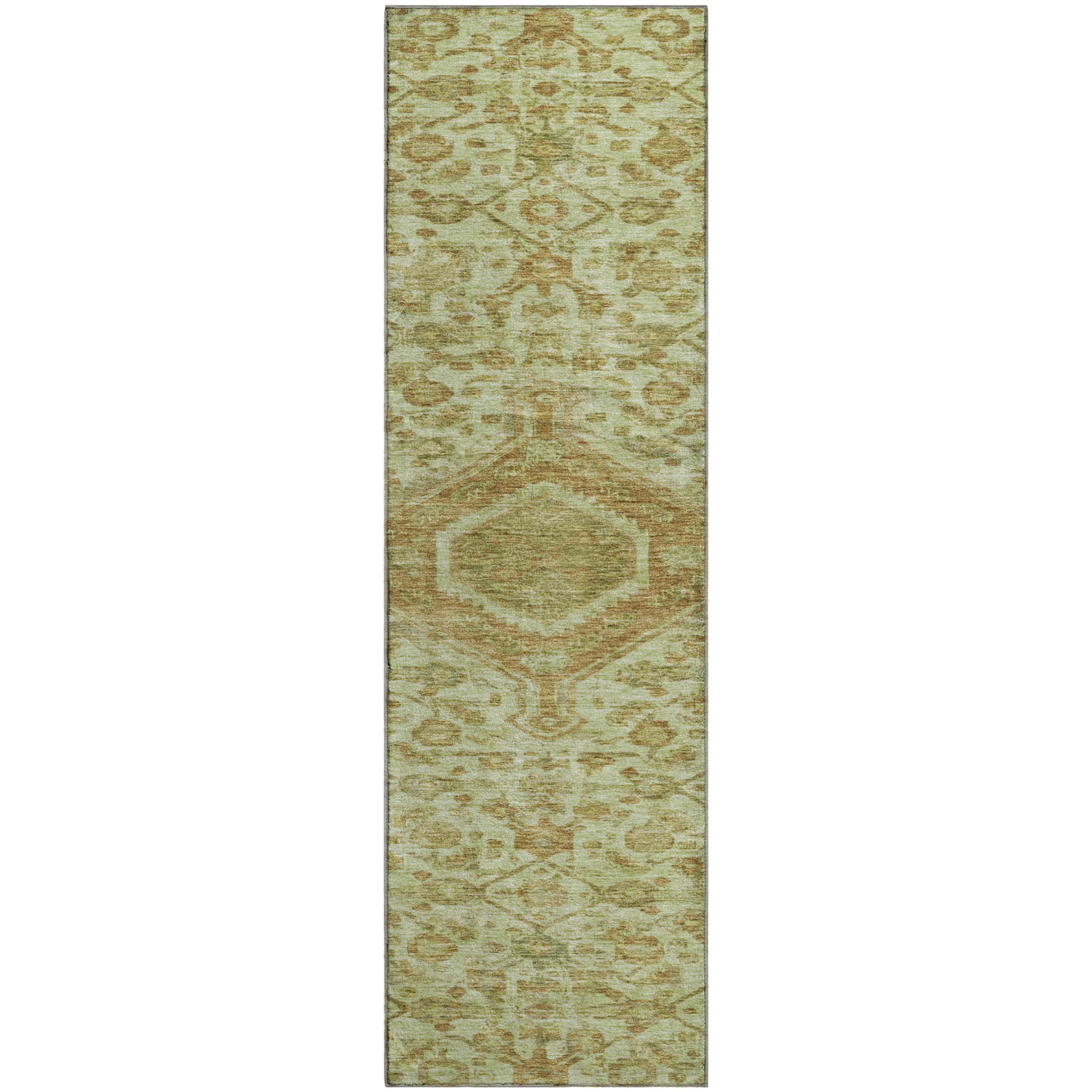 Oslo Machine Washable Traditional Sage Green Rug 2'3" x 7'6" #shape_Runner