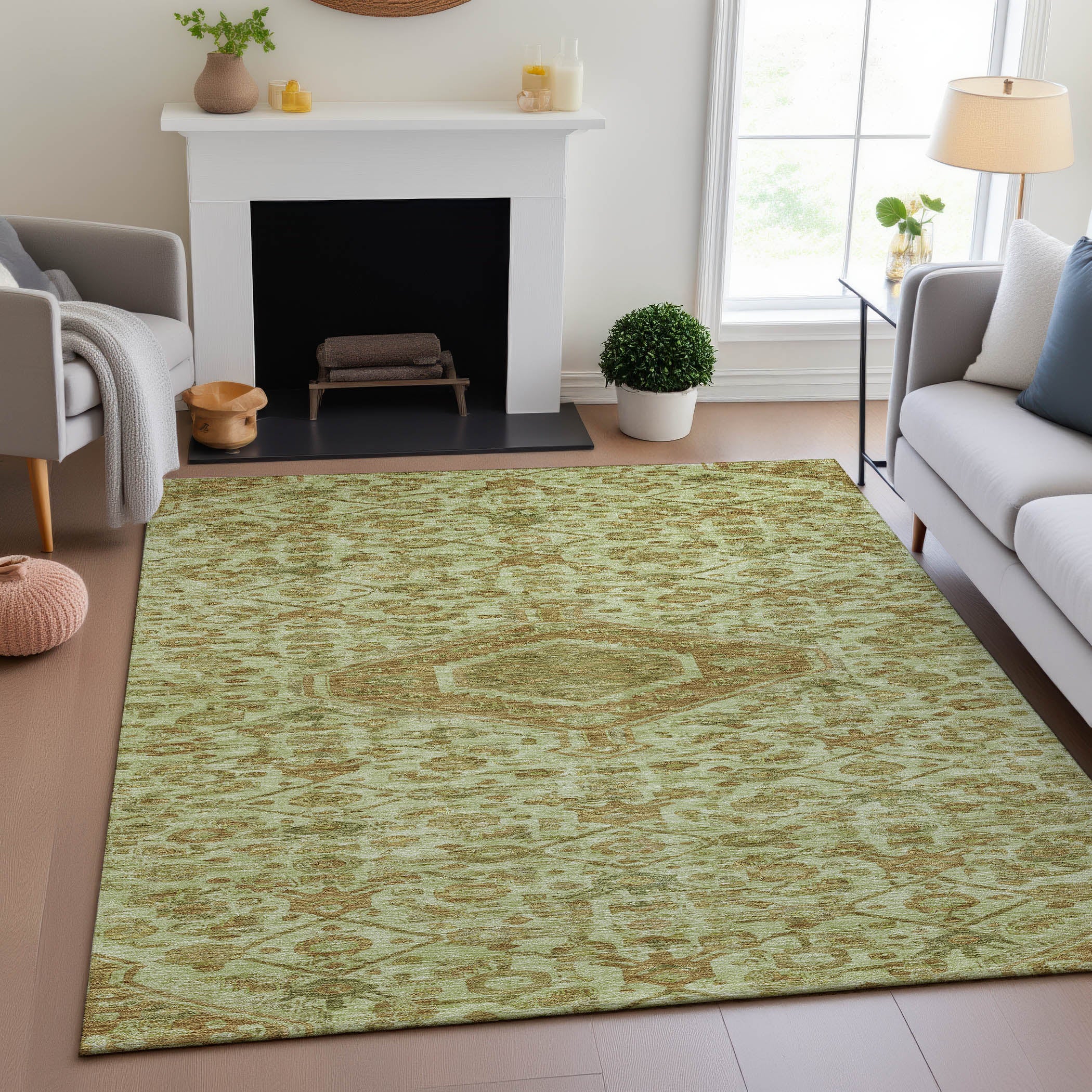 Oslo Machine Washable Traditional Sage Green Rug 2'6" x 3'10" #shape_Rectangle