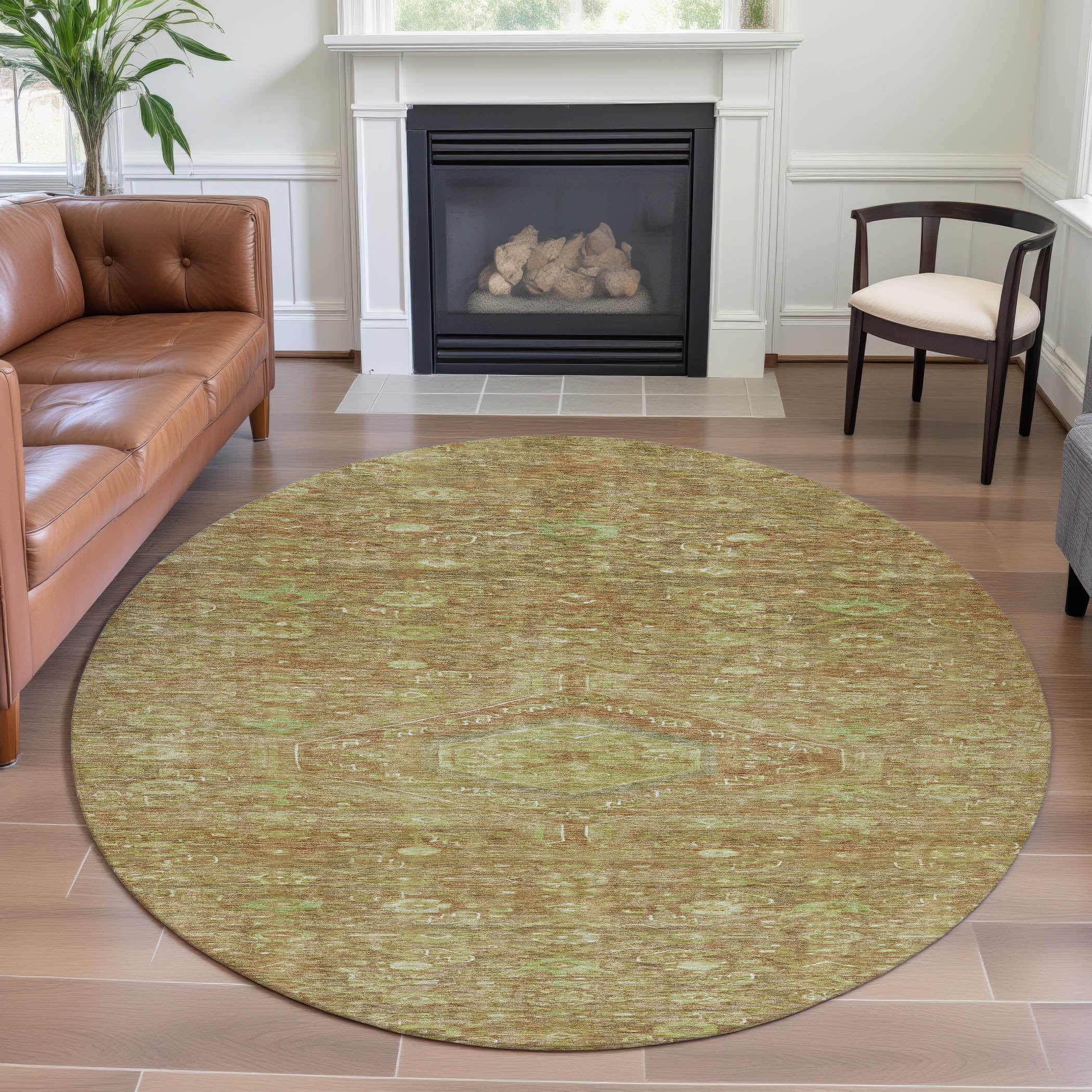 Oslo Machine Washable Traditional Terracotta Orange Rug 8' x 8' #shape_Round