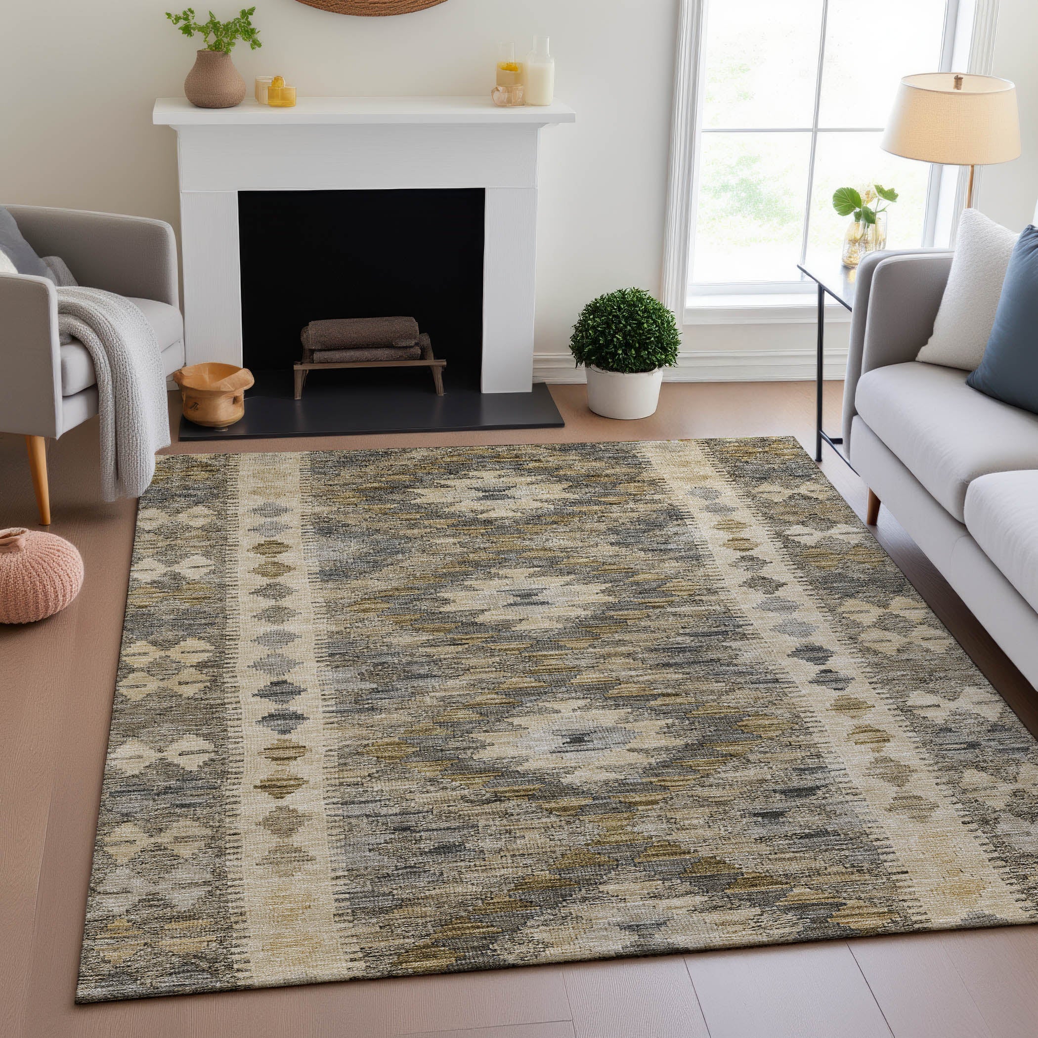Bogota Machine Washable Transitional Beige Brown Rug 2'6" x 3'10" #shape_Rectangle