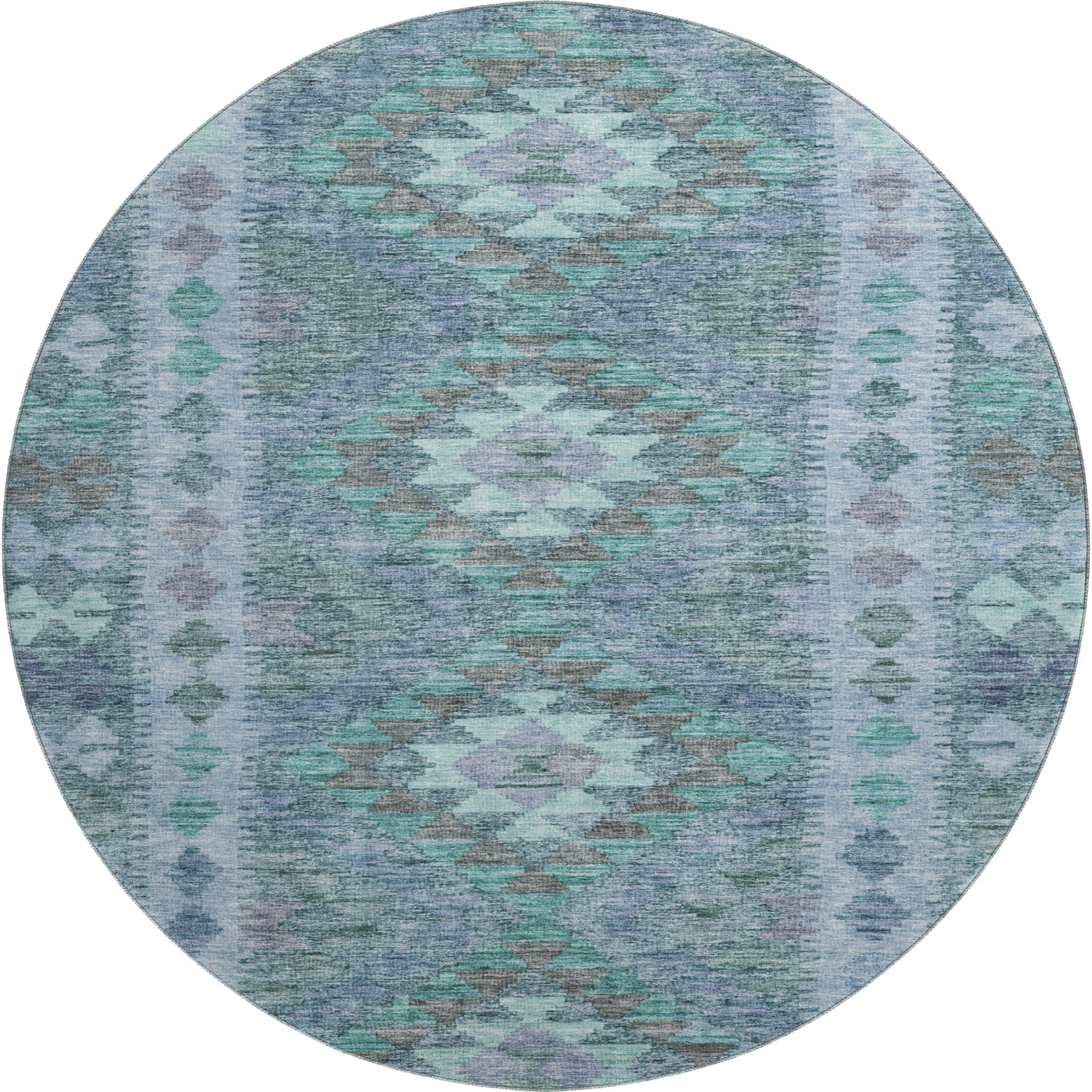 Bogota Machine Washable Transitional Blue Rug 8' x 8' #shape_Round