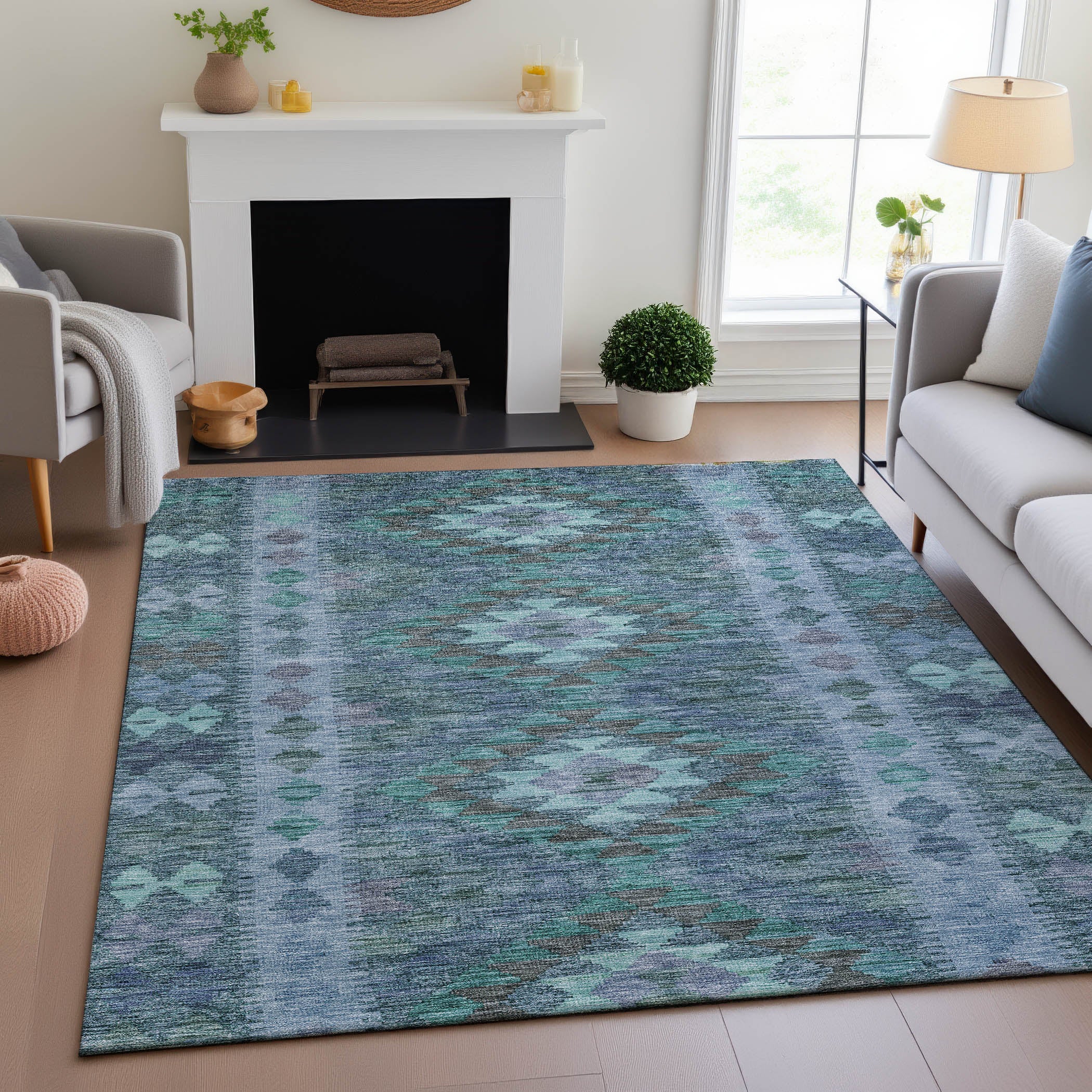 Bogota Machine Washable Transitional Blue Rug 2'6" x 3'10" #shape_Rectangle